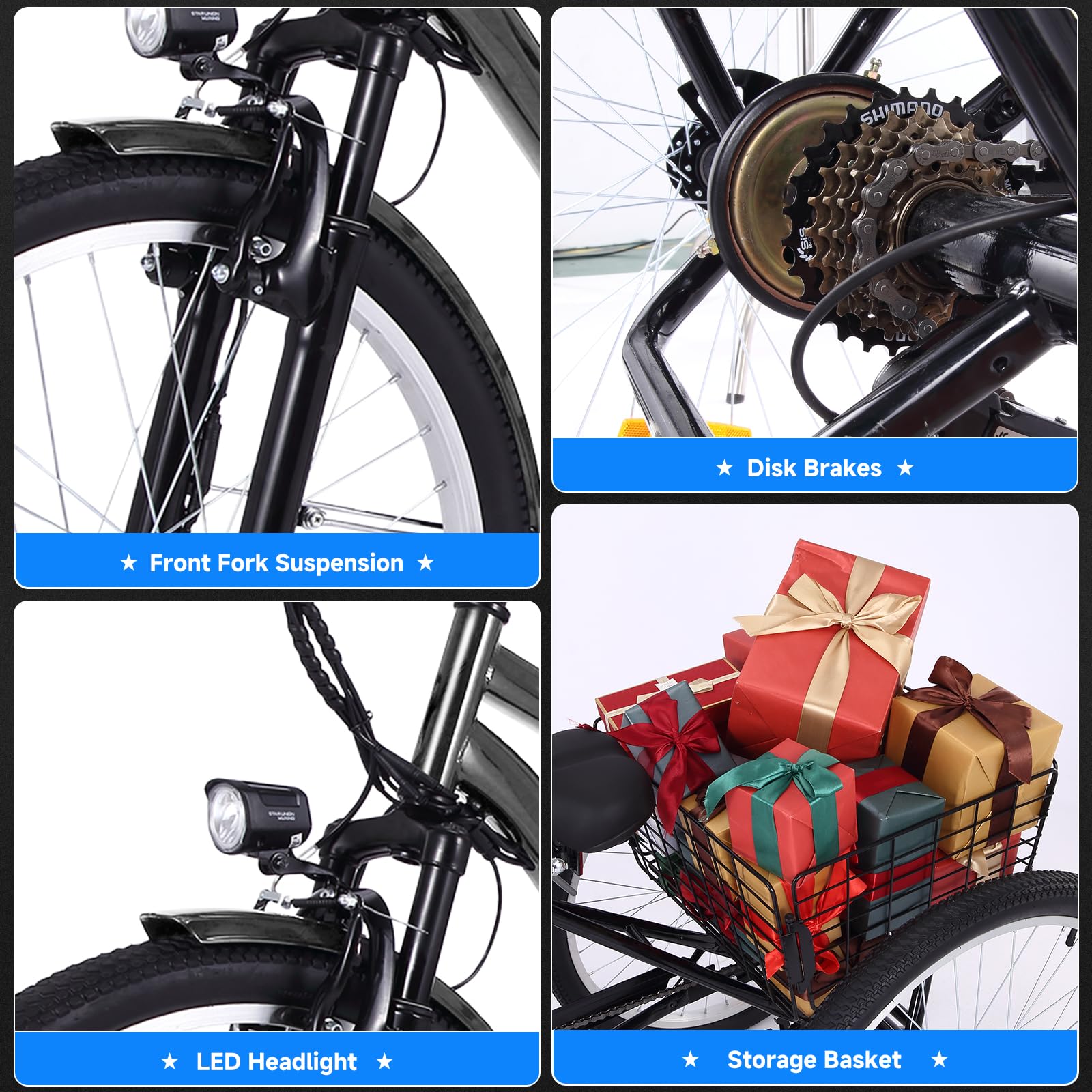 GARVEE 26 Inch Adult 3 Wheel Electric Tricycle with Basket - Fat Tires, 7 Speeds, 350W Powerful Motor, 36V 10Ah Removable Battery, Dark Gray - Perfect for Commuting, Shopping & Leisure Rides