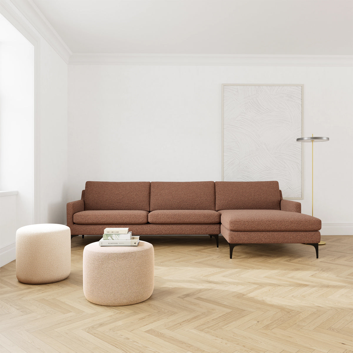 Astha Boucle Right Chaise Sofa - Modern Upholstered Sectional Couch with Chaise Lounge for Living Room, Family Room & Apartment Decor