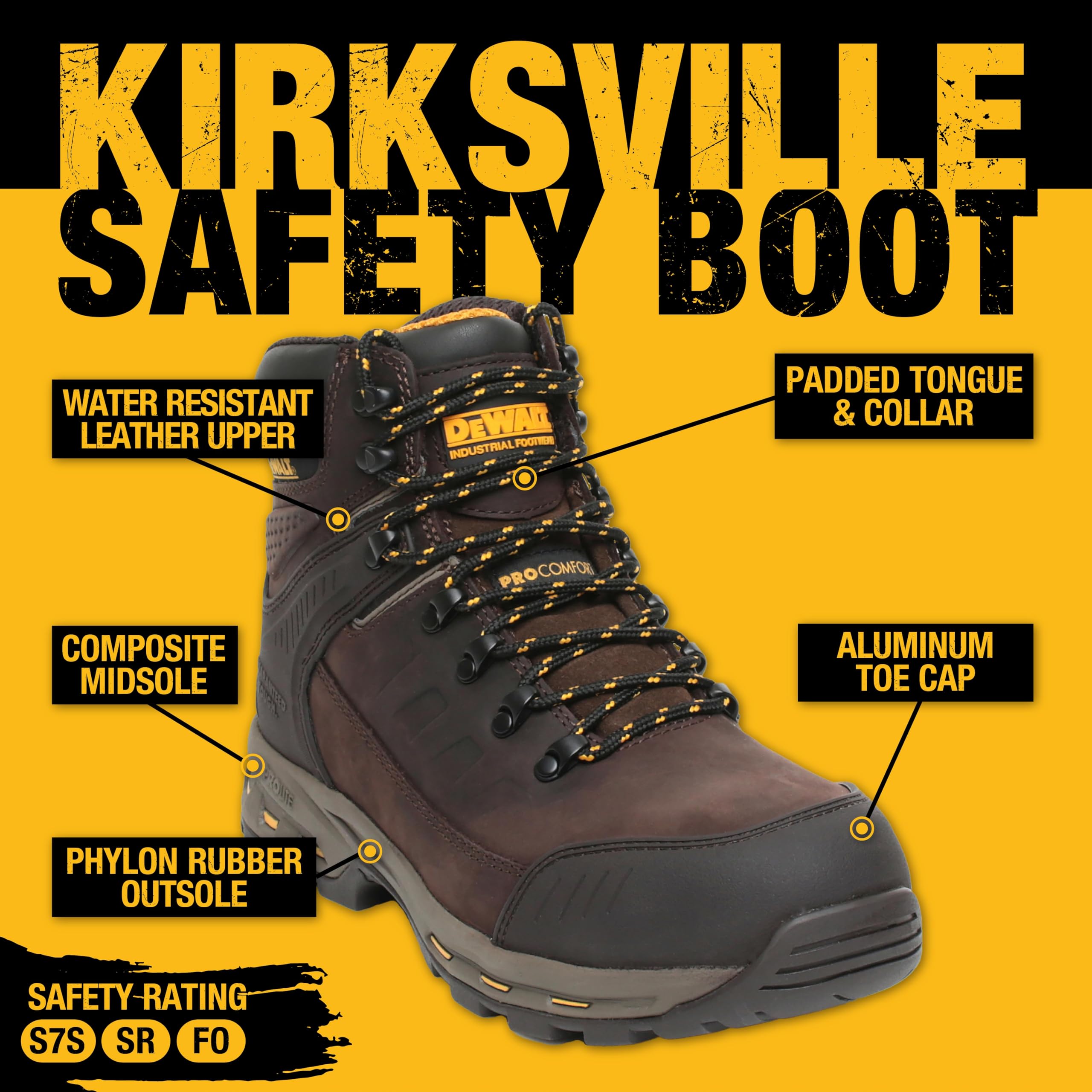 **DeWalt KIRKSVILLE PRO-LITE Brown Safety Boots - Men's Work Boots with Steel Toe, Slip & Oil Resistant - Ideal for Construction, Warehouse & Industrial Work**