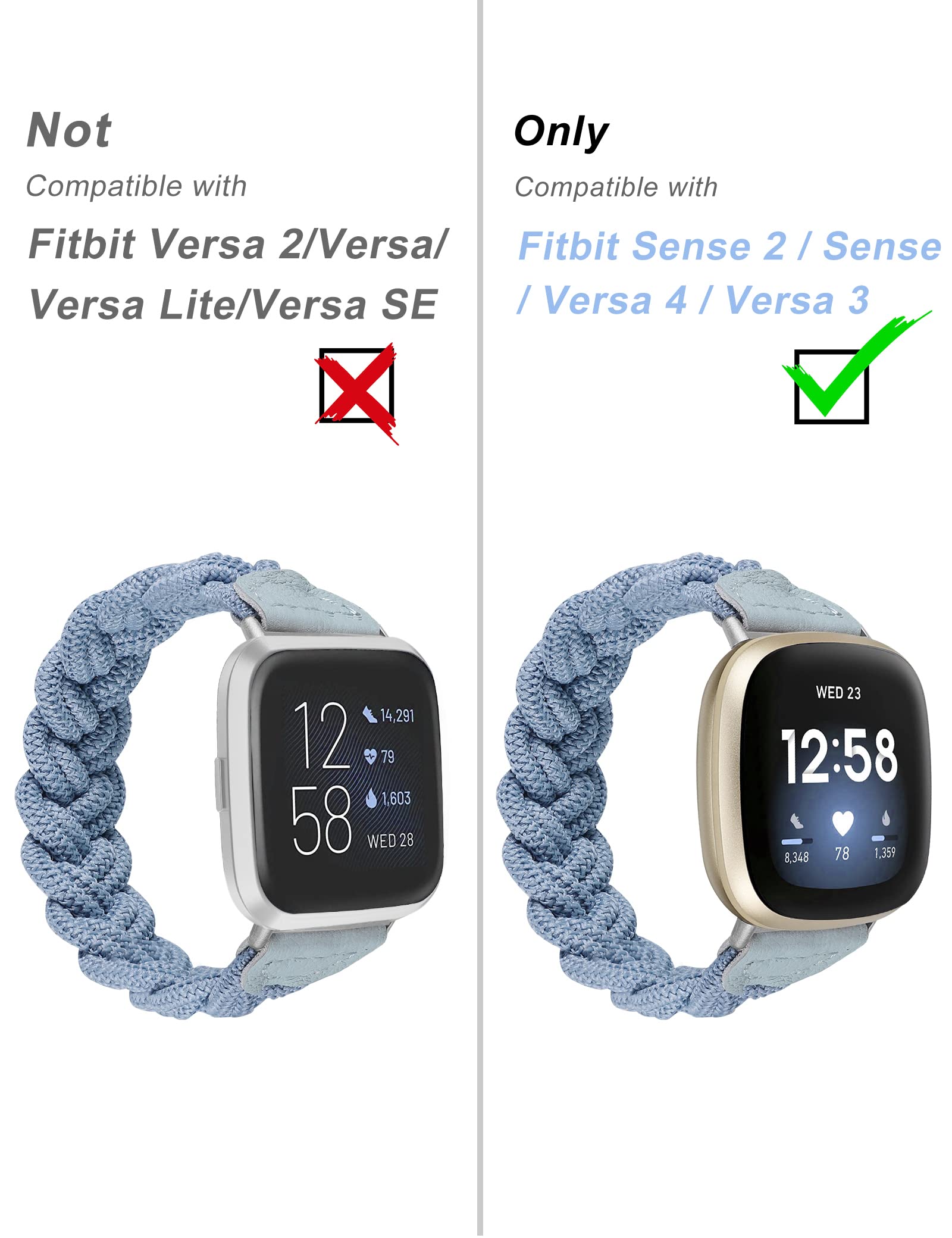 Premium Elastic Braided Solo Loop Strap for Fitbit Sense/Sense 2/Versa 3/Versa 4 - Slim Stretchy Woven Wristband Accessory for Women (Sky Blue, XS) - Perfect for Workouts, Running & Everyday Wear