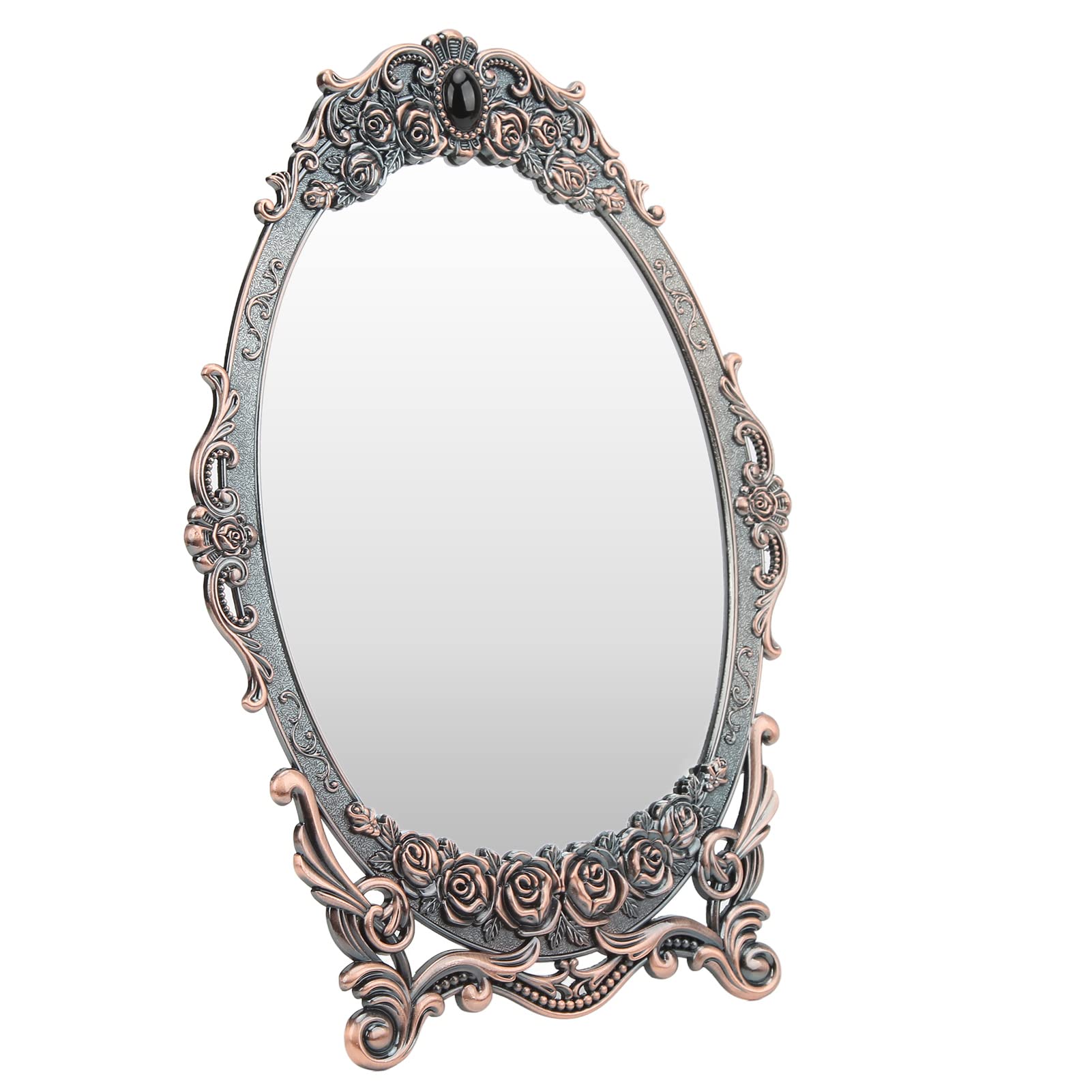 Jeanoko Vintage Copper Makeup Mirror - Floral Embossed Decorative Vanity Mirror with Stand, Clear Image for Dressing Table, Perfect Gift for Women | Home Decor & Beauty Essential