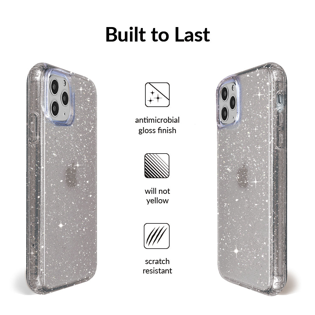 Sparkly Grey Stardust Glitter iPhone Case - Protective Slim Fit Cover for iPhone 13/14/15 Pro Max - Stylish Glittery Phone Case for Women Girls (Perfect for Parties, Night Out & Everyday Use)