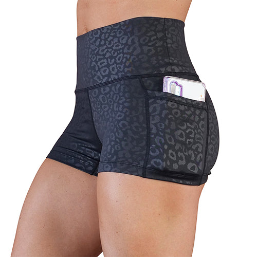 Black Leopard Print Athletic Shorts for Women - High Waisted Workout Running Yoga Gym Shorts - Comfortable Breathable Activewear for Sports & Casual Wear