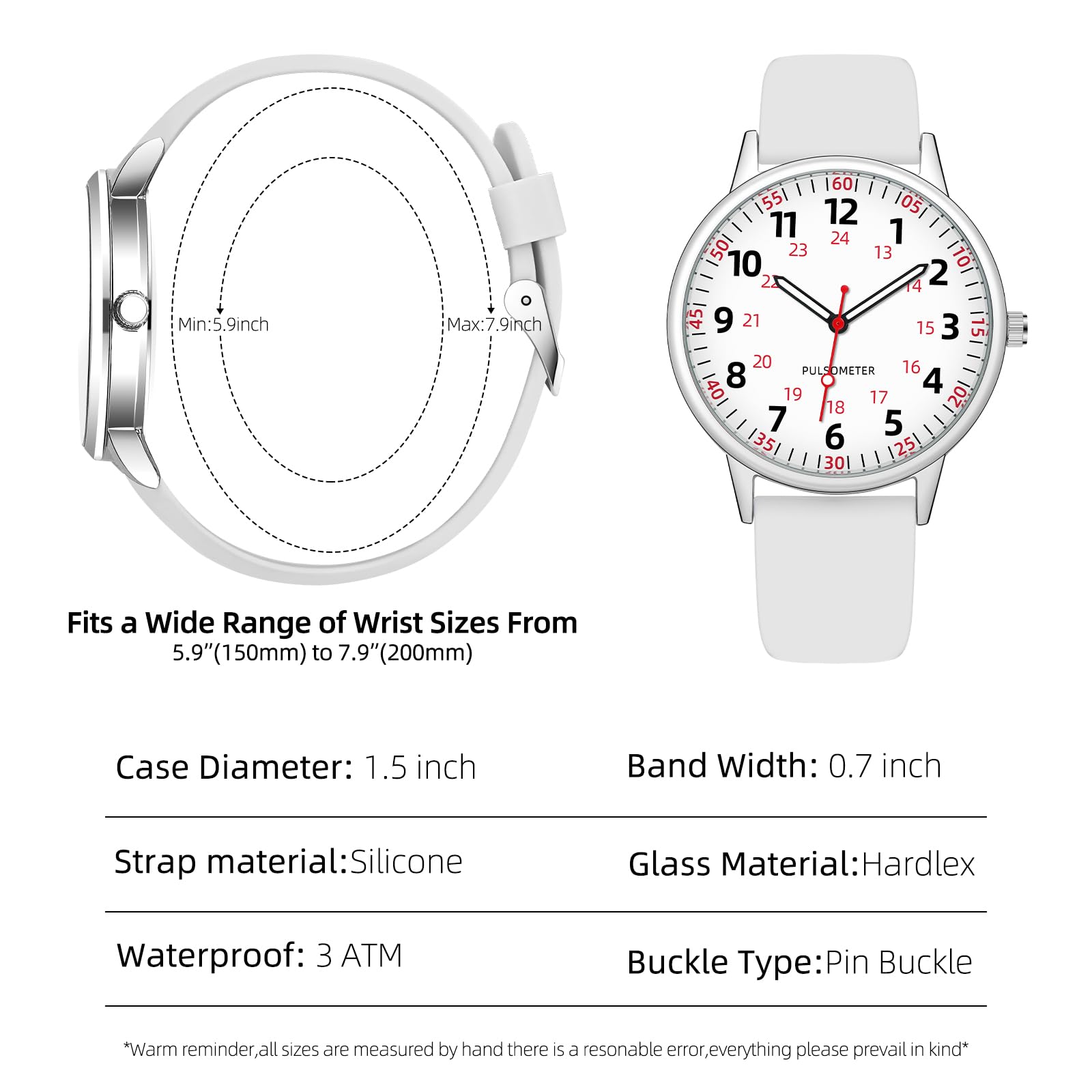 Waterproof Analog Nurse Watch for Women with Second Hand - Durable Silicone Nursing Watch for Healthcare Professionals & Medical Students (Ideal for Hospital Shifts, Clinical Rotations & Daily Use)