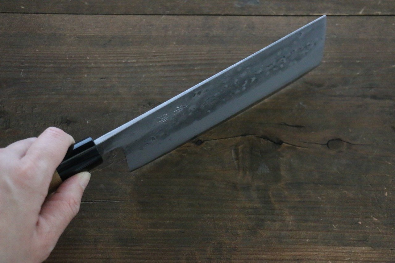 Premium Seisuke Blue Steel No.2 Nashiji Nakiri Knife 165mm - Japanese Chef Knife with Chestnut Wood Handle - Perfect for Slicing Vegetables, Herbs & Sushi Preparation