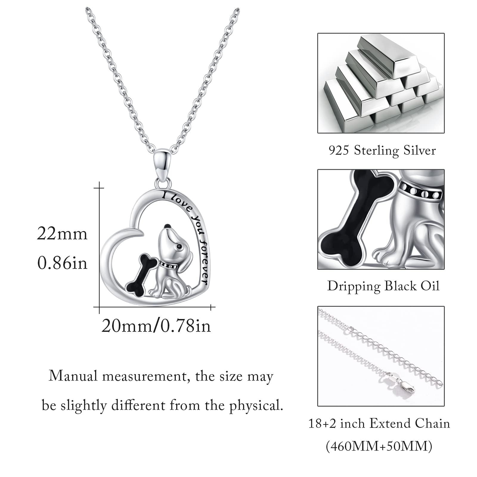 Sterling Silver Dog Necklace with Heart Pendant - Pet Lover Jewelry for Women, Dog Mom Gifts, Puppy Bone Charm Necklace - Perfect for Daily Wear, Special Occasions & Dog-Themed Parties