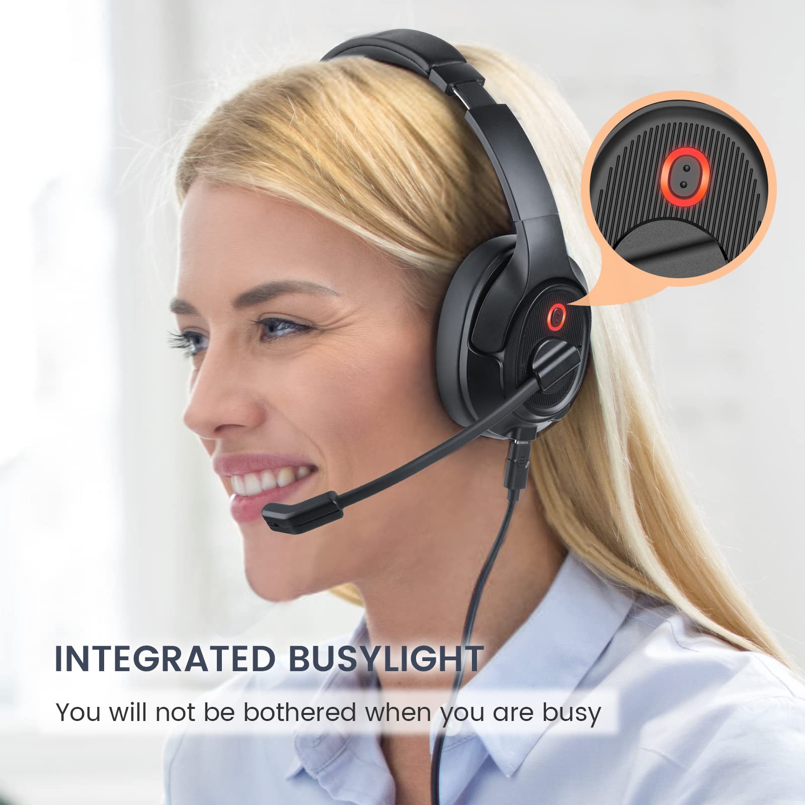 EKSA H2 USB Gaming Headset with Noise Cancelling Microphone - Over-Ear PC Headphones for Laptop, Computer, Call Center - Mute Button & Volume Control - Perfect for Zoom Meetings, Teams Calls, Home Office & Online Classes