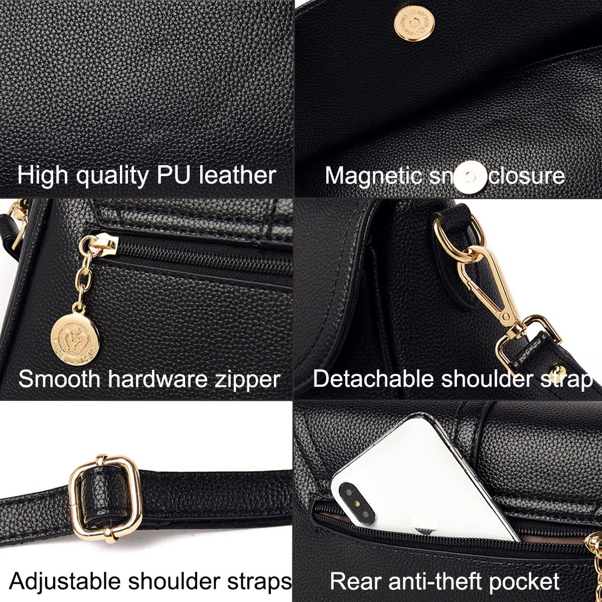 Women's PU Leather Crossbody Bag - Multi-Pocket Satchel with Detachable Straps for Work & Travel