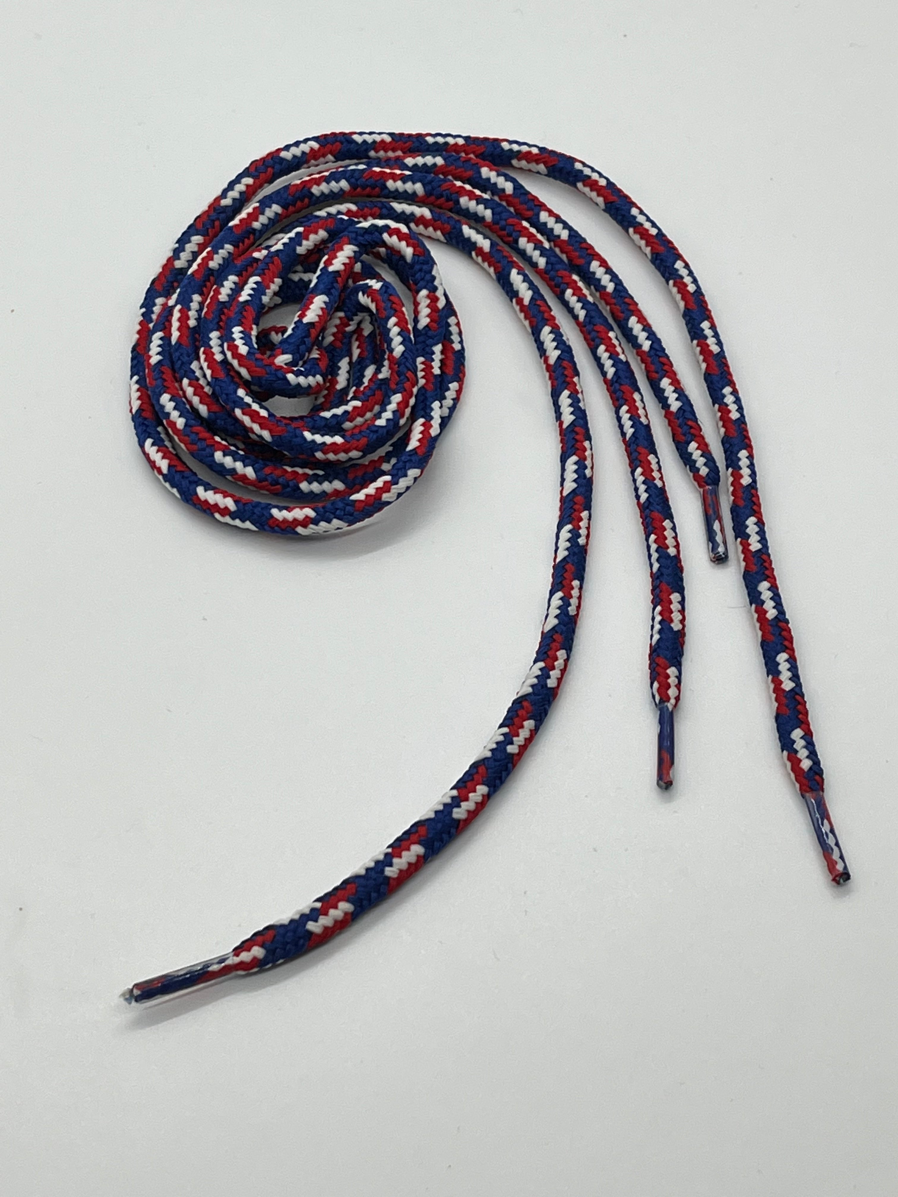 Vibrant Round Multi-Color Shoelaces - Red, White & Blue | Durable Cotton Laces for Sneakers, Boots & Casual Shoes | Perfect for Sports, Fashion & Patriotic Outfits