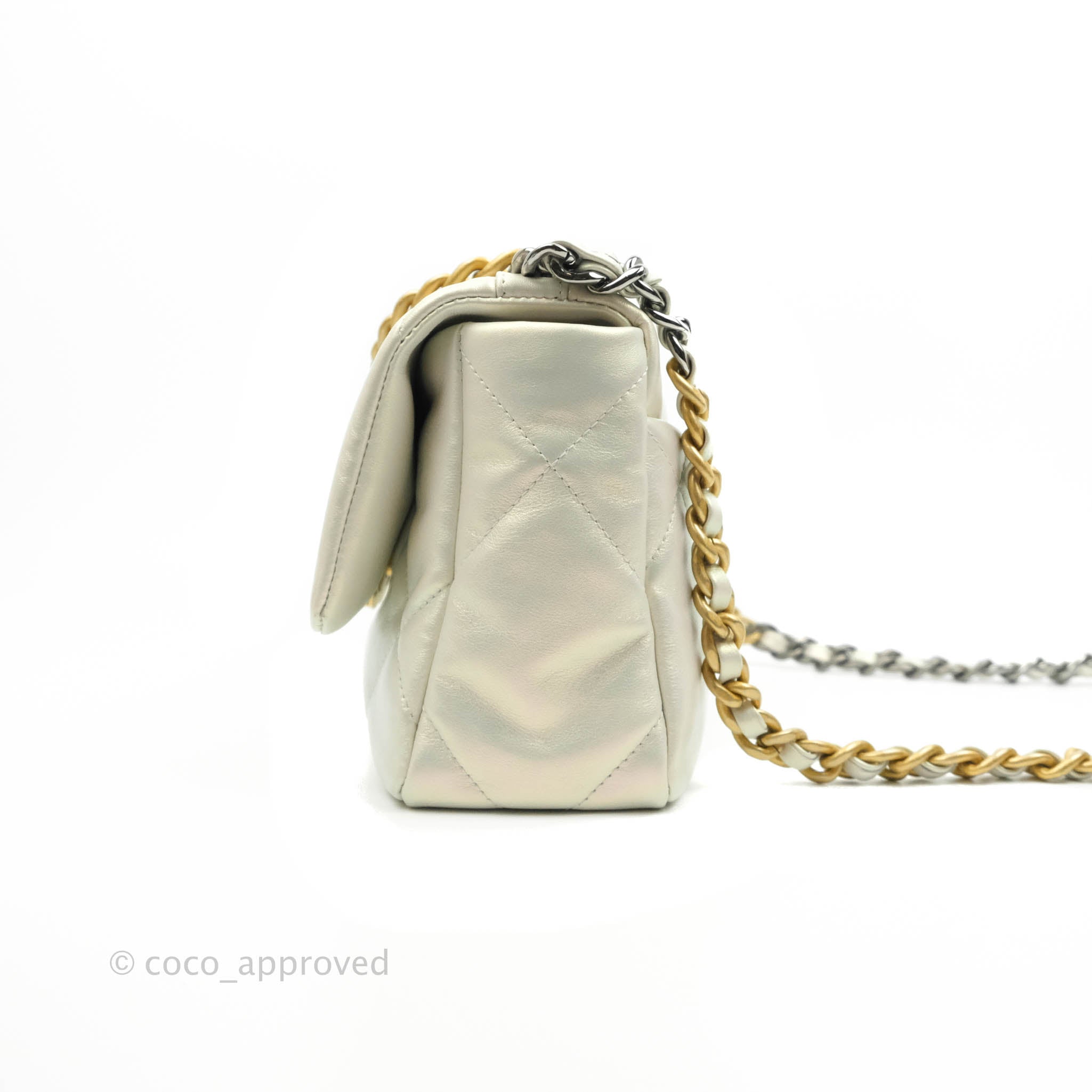 Chanel 19 Small Iridescent White Mixed Hardware Handbag - Luxury Designer Shoulder Bag for Women | Perfect for Evening Events, Date Nights & Special Occasions