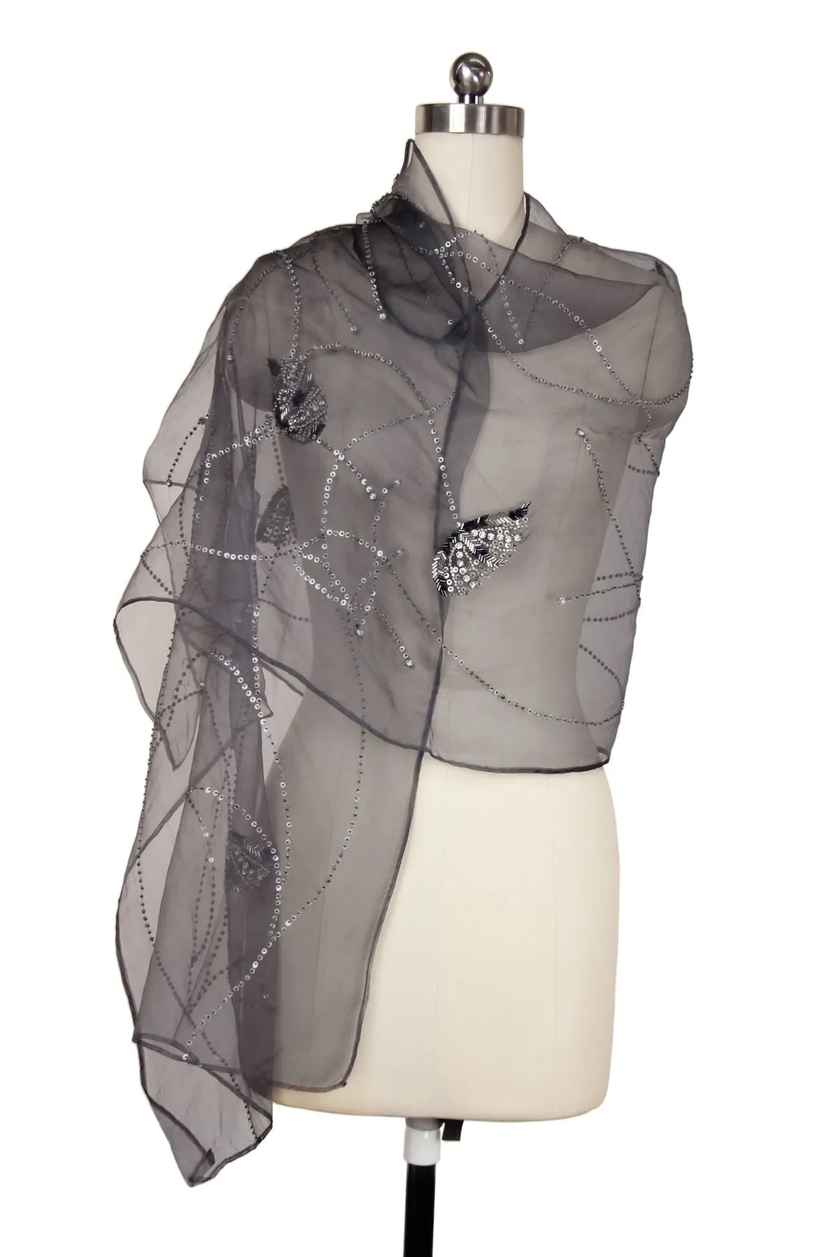 Floral Sequin Silk Scarf for Women - Elegant Fashion Accessory for Parties, Weddings & Special Occasions
