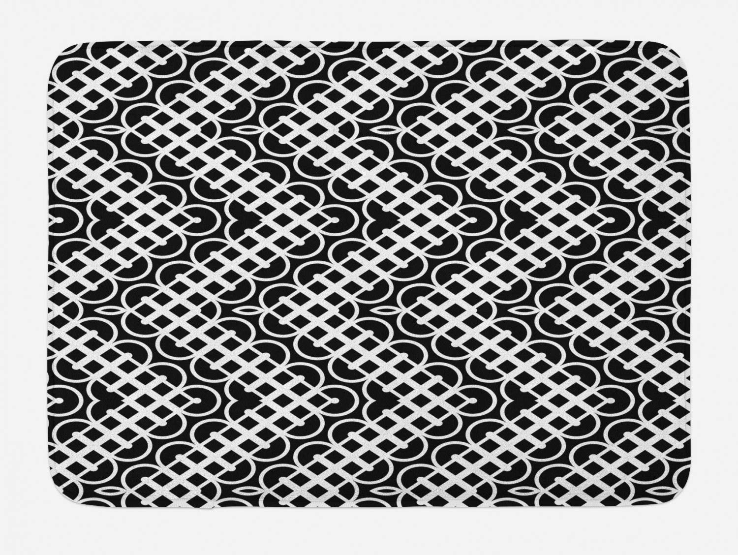 Ambesonne Abstract Bath Mat - Non-Slip Plush Bathroom Rug with Concentric Square Design in Charcoal Grey & White, 30.2 x 20 Inches - Perfect for Modern Bathrooms, Spa Decor & Luxury Home Accents