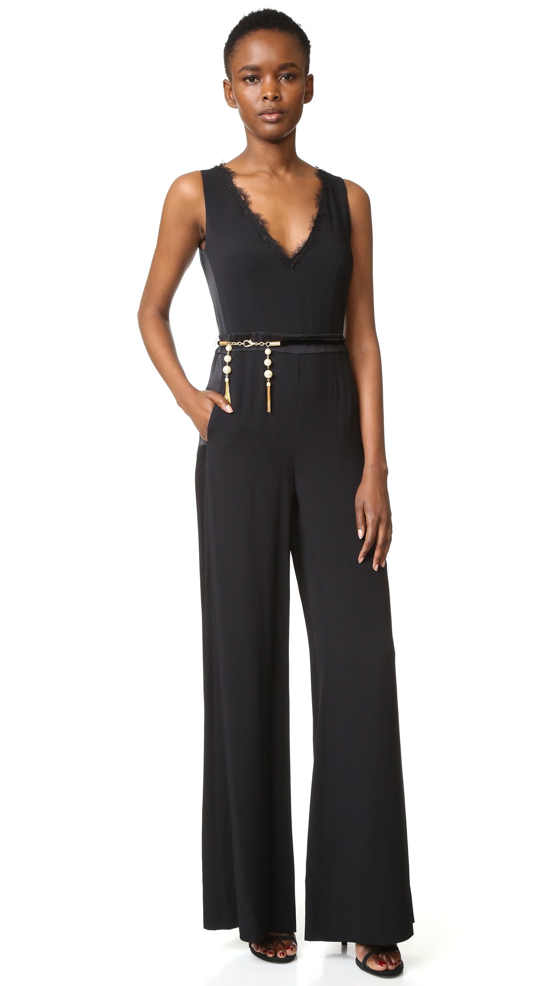 Rachel Zoe Women's Abby Crepe Jumpsuit - Elegant One-Piece Romper with V-Neck & Wide Leg for Casual Outings, Parties & Special Occasions