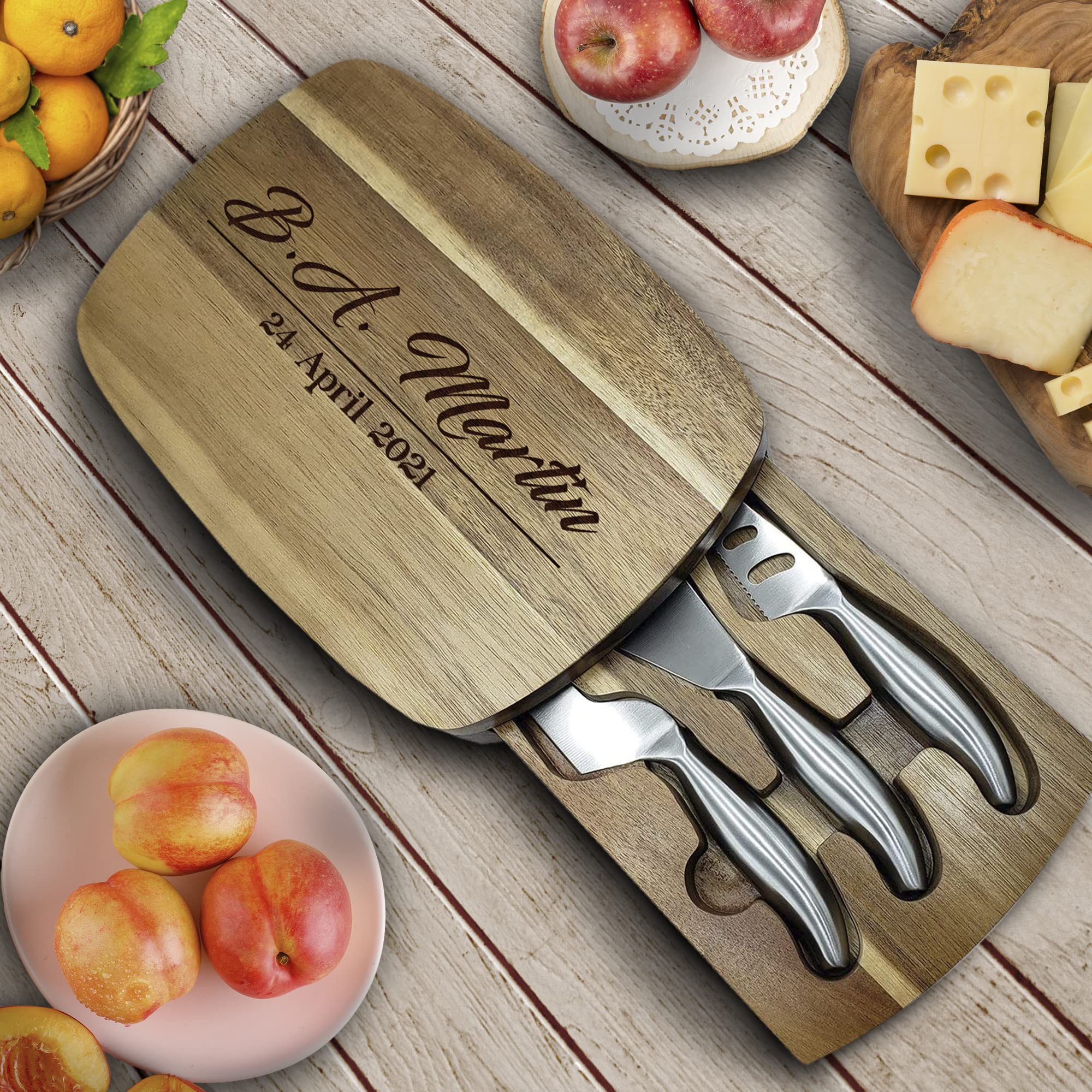 Personalized Wooden Cheese Board for Couples - Custom Engraved Charcuterie Serving Platter - Unique Wedding & Anniversary Gift - Perfect for Romantic Dinners, Housewarming Parties & Kitchen Decor