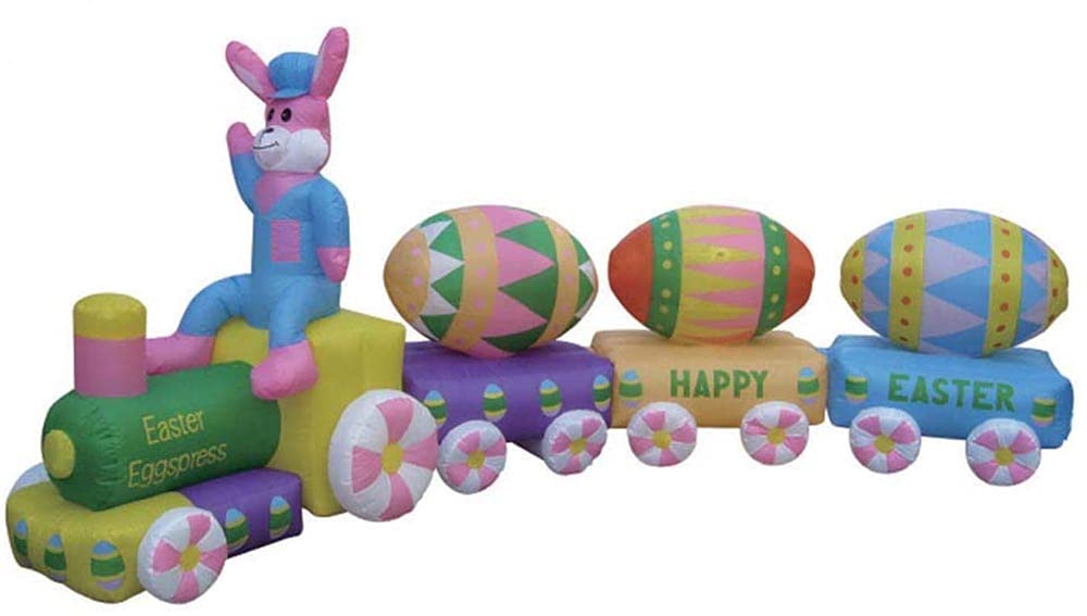 13' Air Blown Inflatable Easter Bunny EggSpress Train Yard Decoration - Outdoor Easter Party Decor, Spring Festival Lawn Ornament, Holiday Backyard Decorations for Kids & Family Gatherings