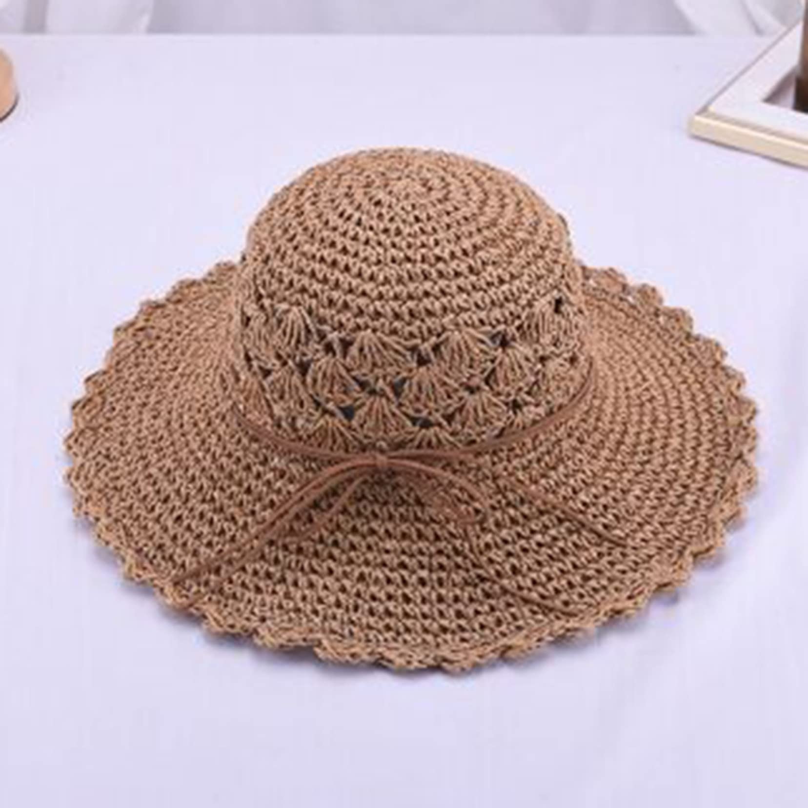 Women's Wide Brim Sun Hat - Foldable Straw Beach Hat for Summer UV Protection - Handmade Crochet Sun Visor with Long Brim - Perfect for Beach Vacations, Poolside Lounging & Outdoor Activities