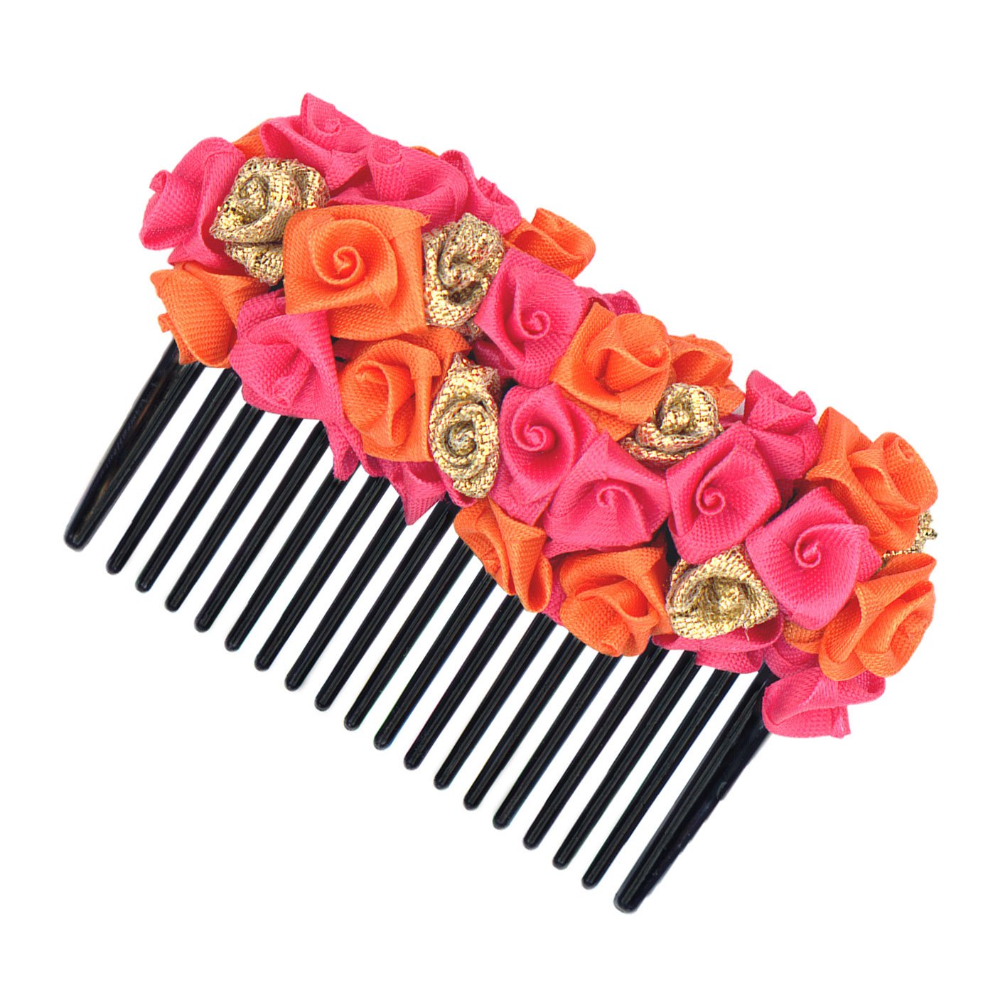 Gajra Style Multi-Color Orange Roses Hair Comb for Women - Bridal Hair Accessory, Indian Wedding Jewelry, Boho Festival Hairpin (Perfect for Weddings, Parties & Cultural Events)