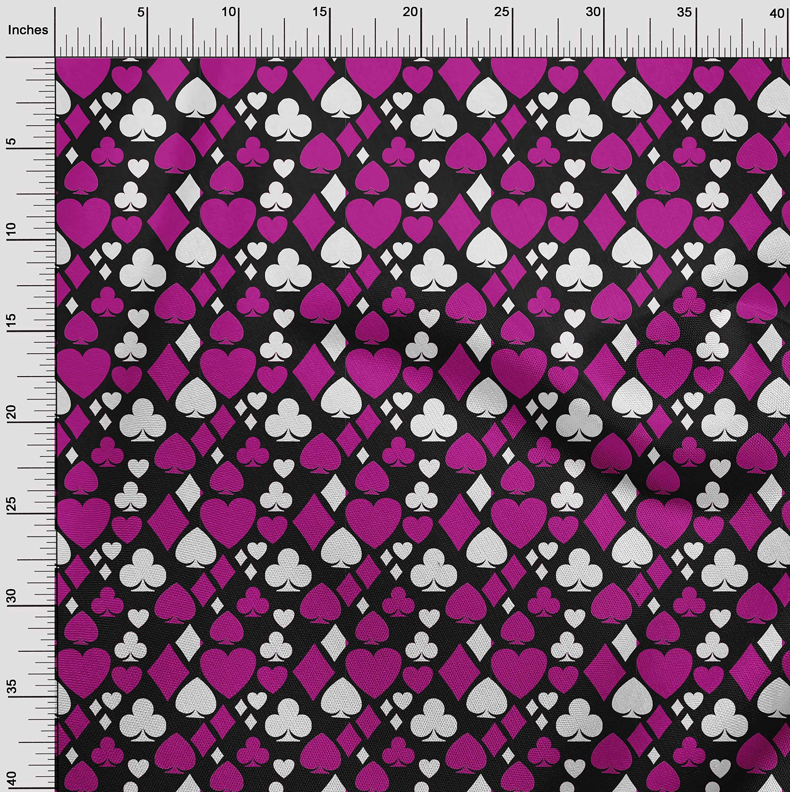 Premium Cotton Silk Fuschia Pink Poker Card Print Fabric by The Yard - 42 Inch Wide Material for Dresses, Blouses & DIY Fashion Projects | Perfect for Evening Wear, Costumes & Unique Apparel Designs