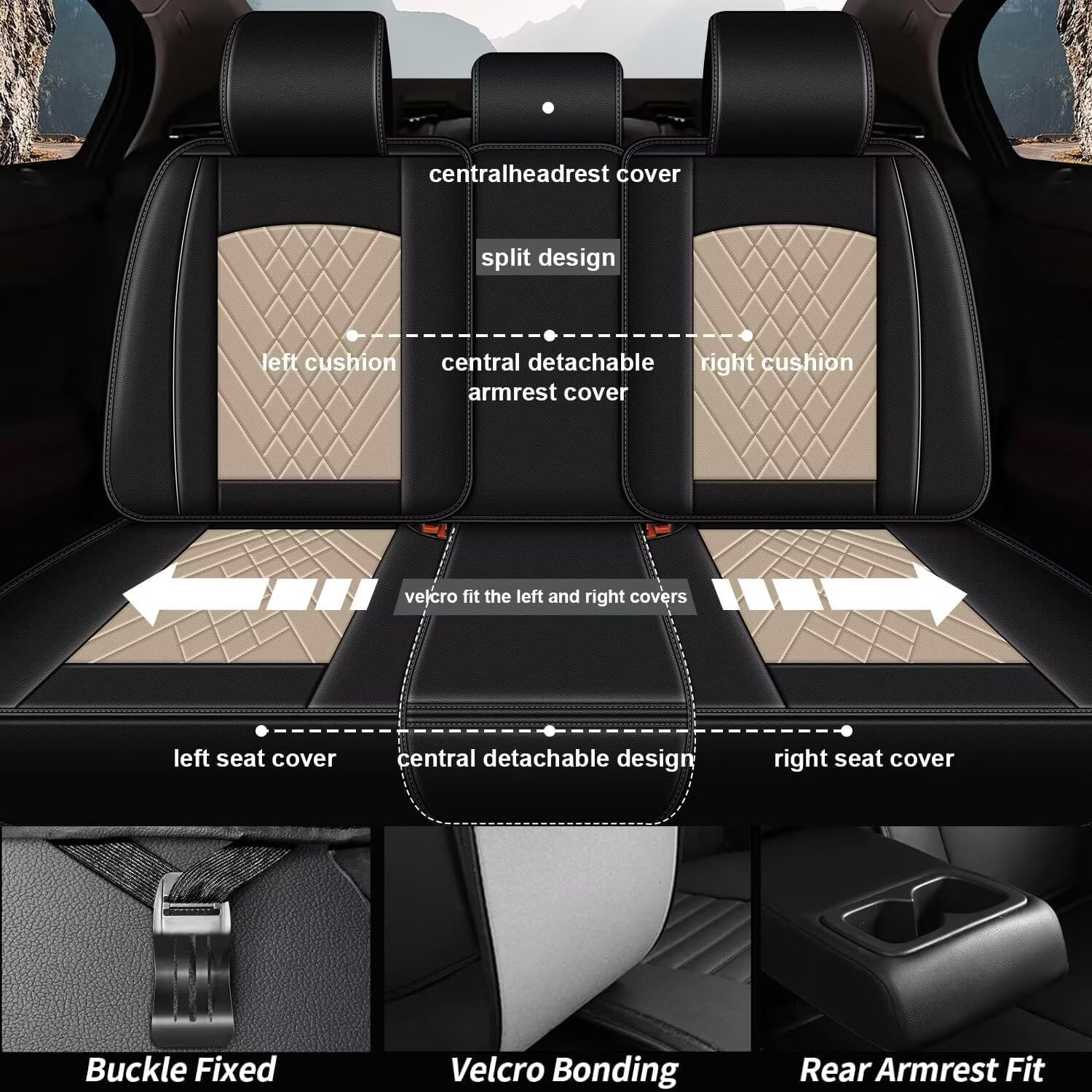 2024-2025 Chevrolet Chevy Trax Waterproof Leather Seat Covers - Full Set (2 Rows, 5 Seats) Black & Beige | Airbag Compatible | Perfect for Road Trips & Daily Commutes