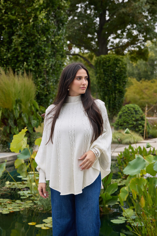 Women's Chunky Cable Knit Turtleneck Poncho Sweater - Cozy Winter Pullover for Casual Outfits & Holiday Gatherings