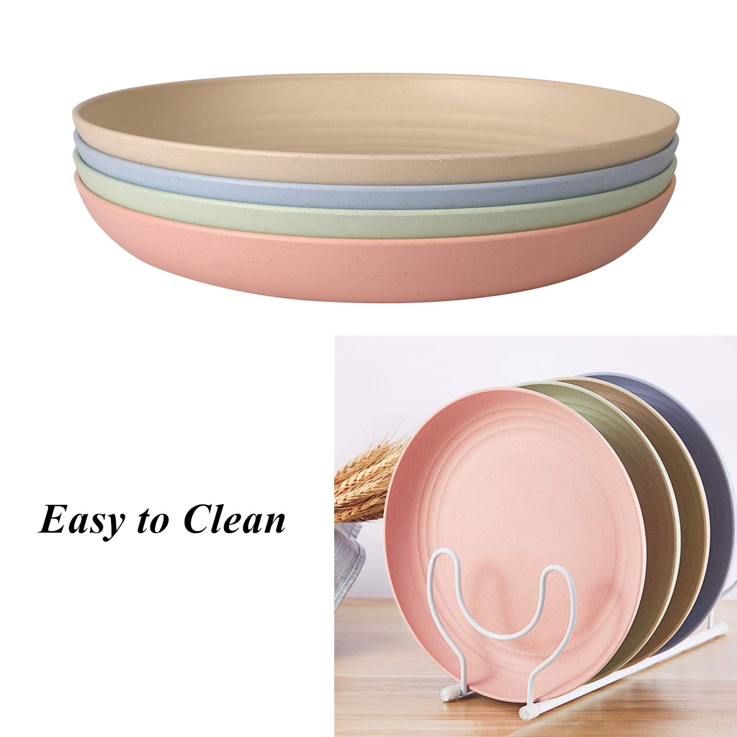 WANBY Lightweight Wheat Straw Plates - Unbreakable Dinnerware Set, Dishwasher & Microwave Safe, 8-Pack (8 Inches) - Eco-Friendly for Picnics, Camping, and Everyday Use