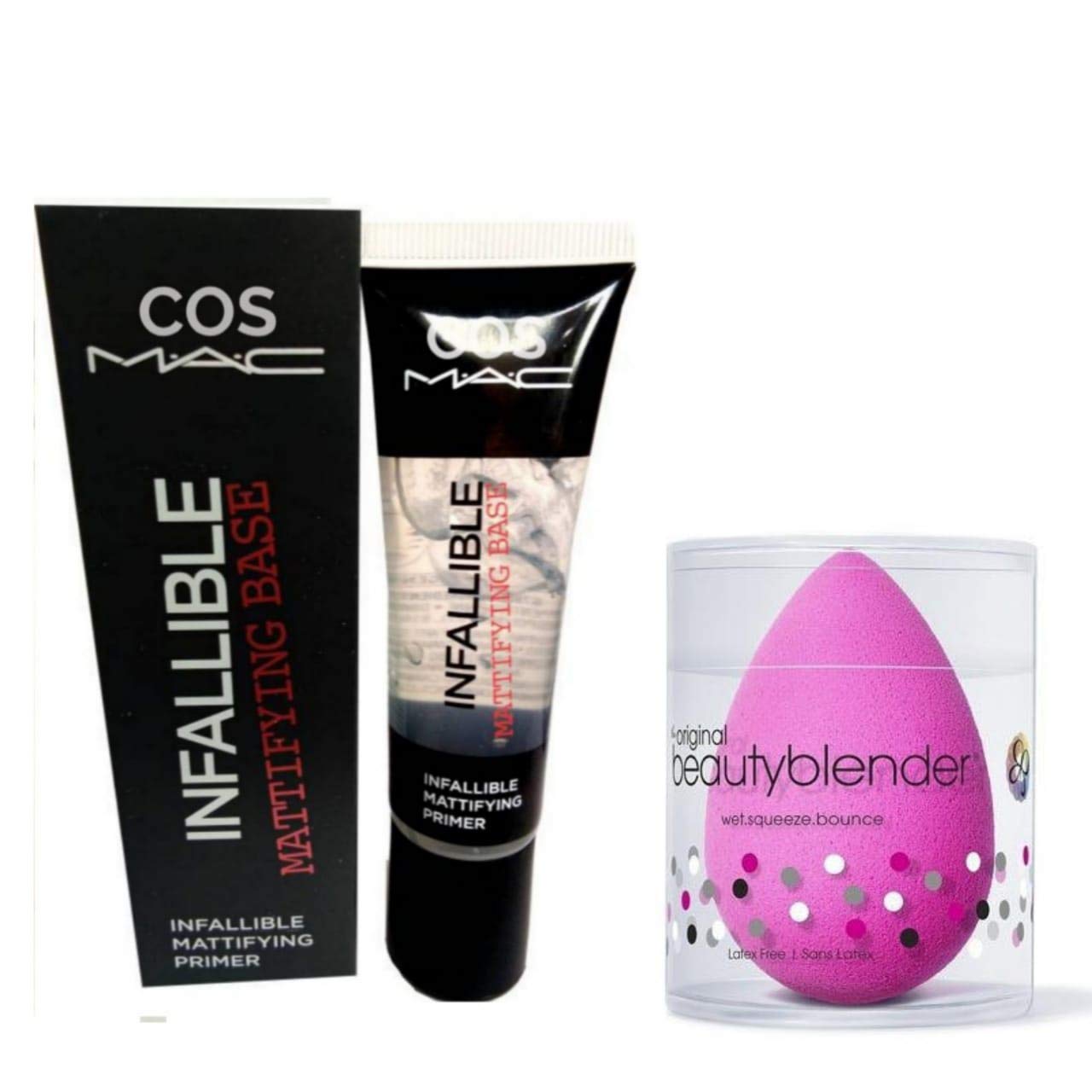 Cosmac Professional 35ml Mattifying Primer & Beauty Blender Duo - 2 Pack Set | Oil Control Makeup Base & Blending Sponge for Flawless Foundation Application | Perfect for Daily Makeup & Professional Use