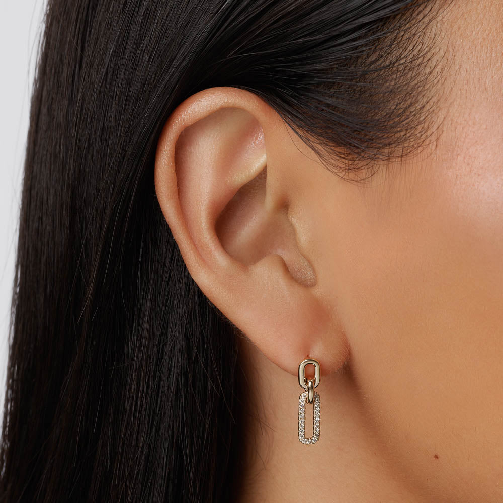 10k Gold Diamond Paperclip Drop Earrings - Elegant Dangle Earrings for Women, Perfect for Parties, Weddings & Everyday Wear
