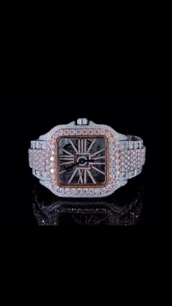 8 Iced Out Diamond Moissanite Bronze Watch for Men - Luxury Hip Hop Bling Diamond Watch - Perfect for Parties, Gifts & Special Occasions