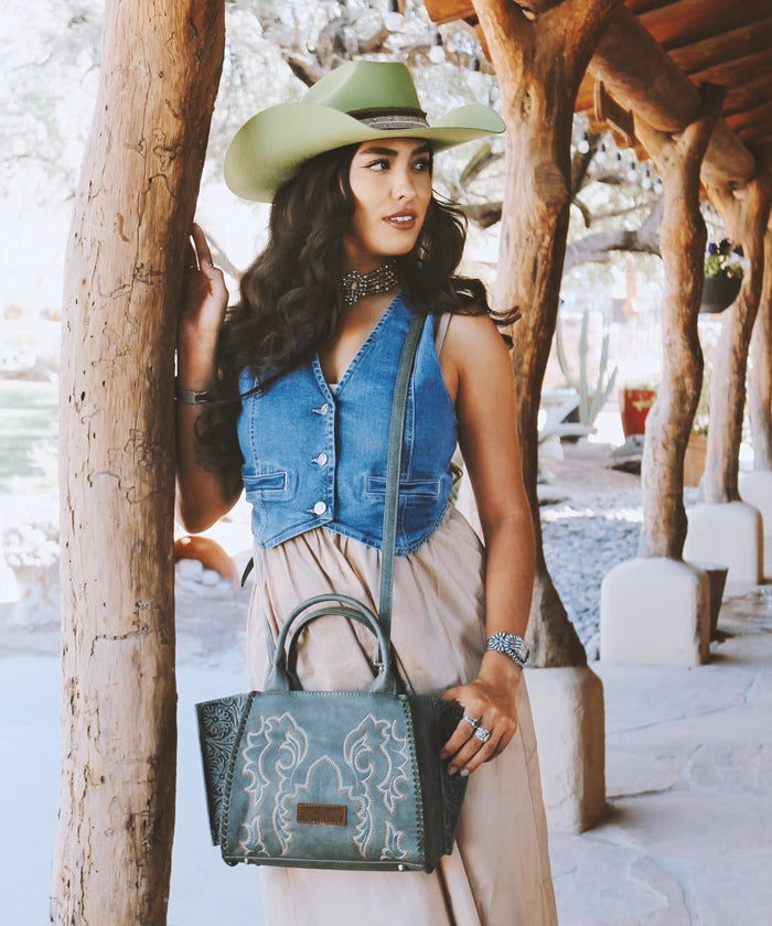 Wrangler Embroidered Boot Scroll Tote Bag for Women - Western Style Cowgirl Purse for Everyday Use, Shopping & Travel