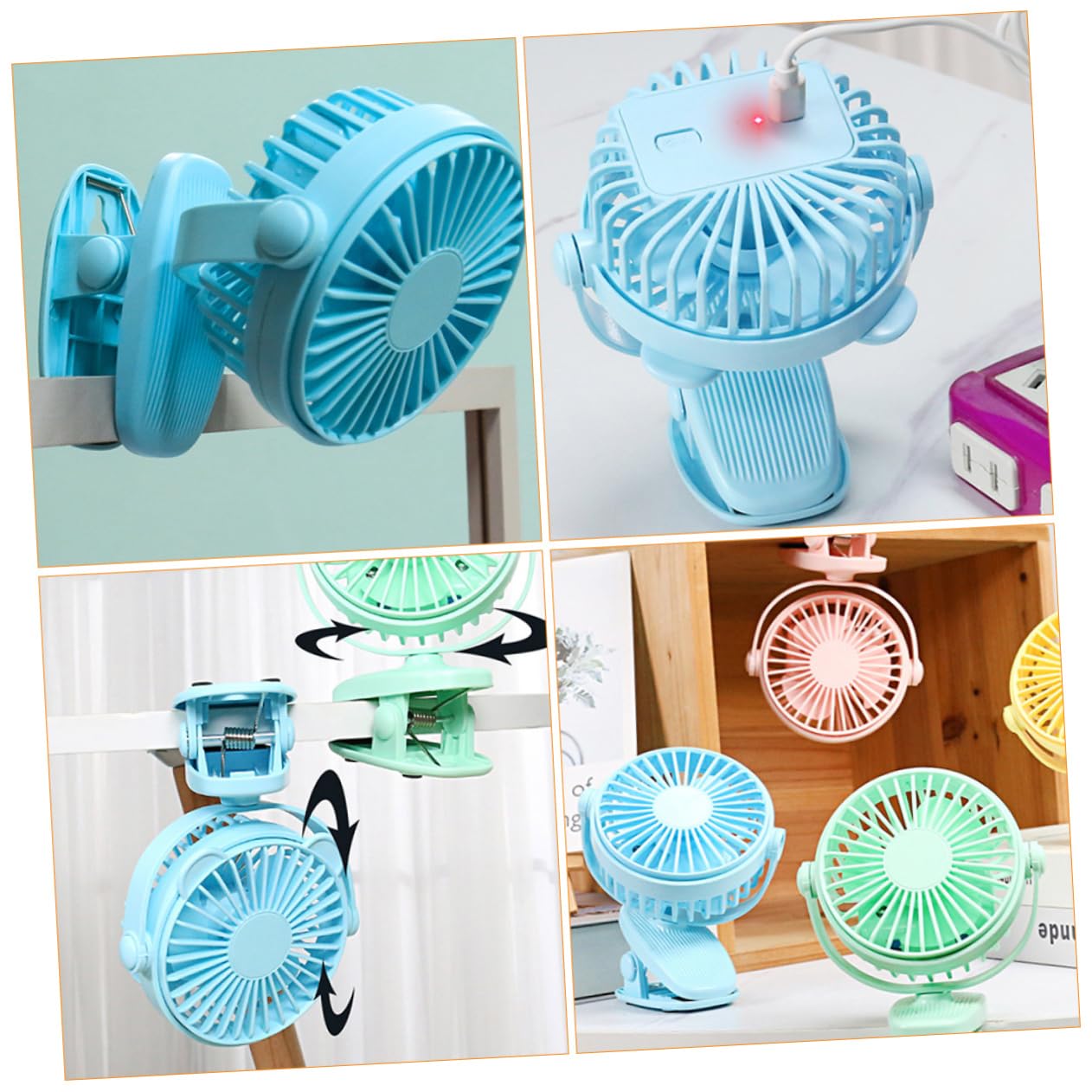 BIUDECO Portable Stroller Fan - Quiet USB Rechargeable Mini Fan for Baby Stroller, Desk, Office, Outdoor, Travel & Camping - Hands-Free Cooling for Hot Summer Days