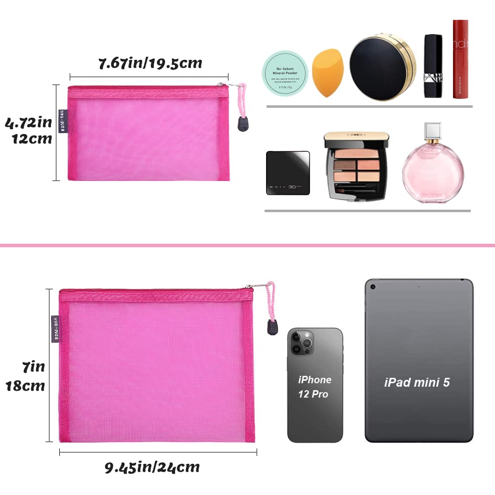 6 Pack Mesh Cosmetic Bags with Zipper - Nylon Makeup Pouches for Travel, Home, Office & Diaper Bag Organization (Rose) | Waterproof Toiletry Case for Women & Teens | Perfect for Gym, Vacation & Daily Essentials Storage