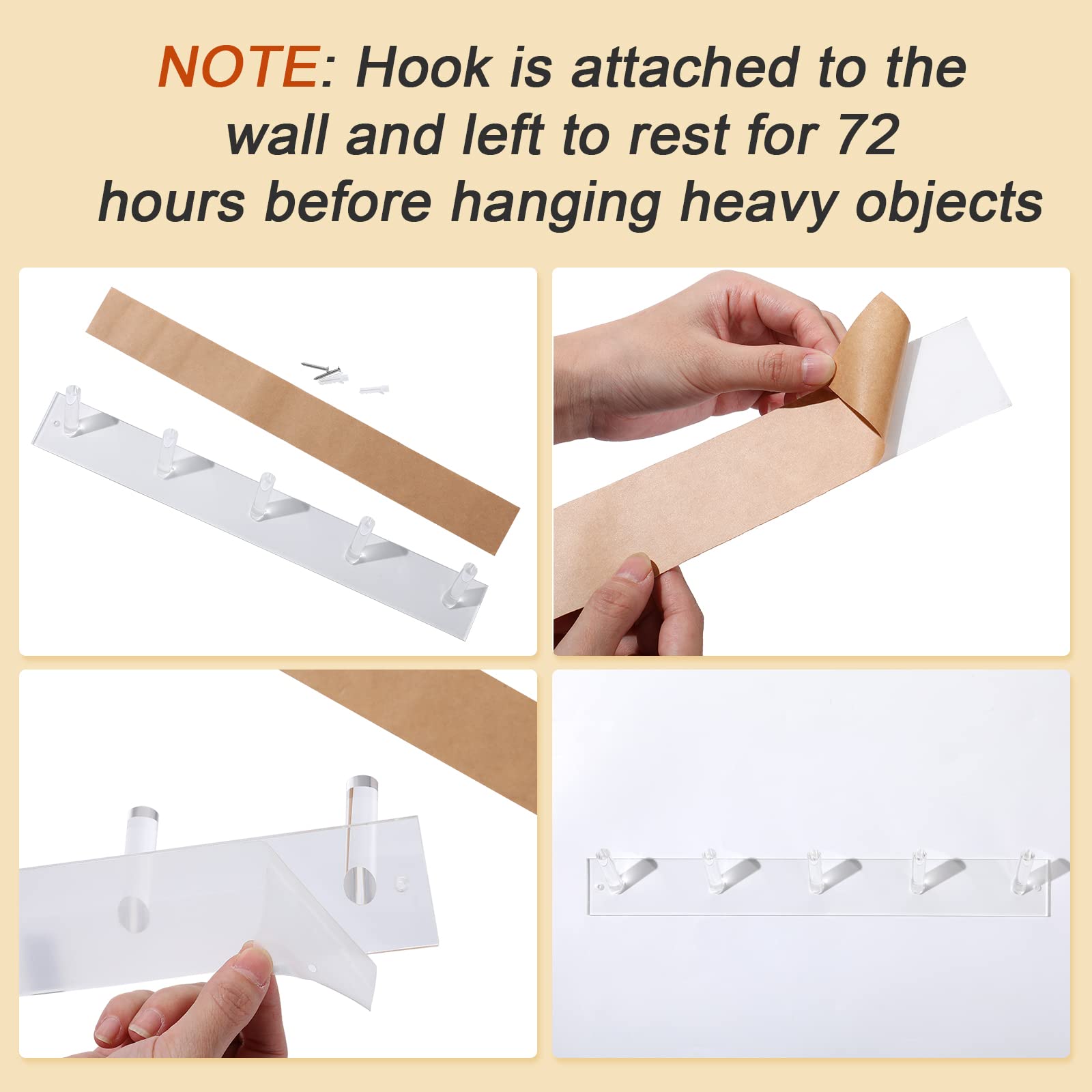 1 Pcs Clear Acrylic Wall Mounted Necklace Organizer with 6 Hooks - Adhesive Jewelry Holder for Necklaces, Bracelets, Rings & Chains - Perfect for Bedroom, Bathroom, Closet & Dorm Organization