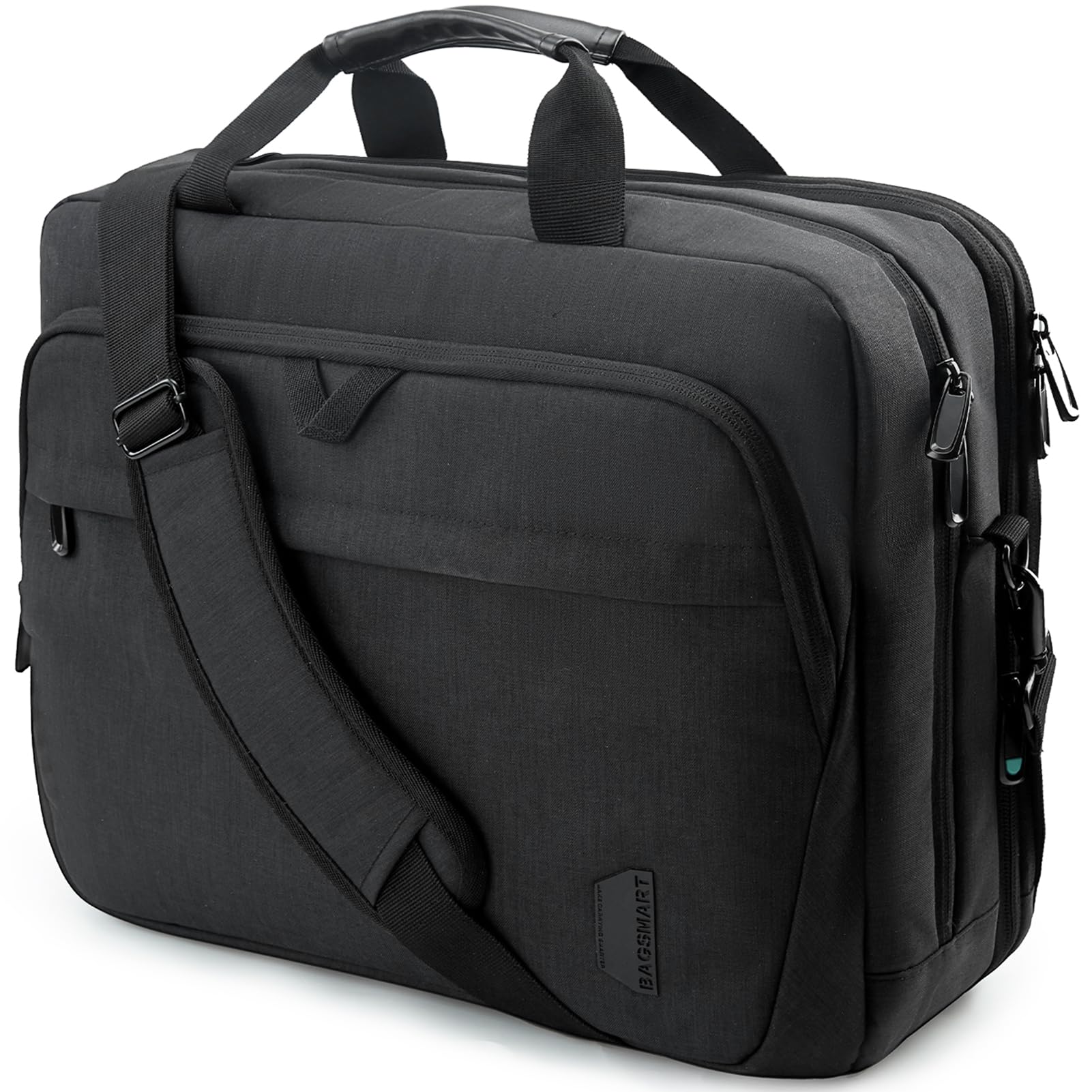 BAGSMART 17.3 Inch Expandable Laptop Bag for Men & Women - Waterproof Business Briefcase, Work Backpack for Office, Travel & Commuting - Durable Computer Shoulder Bag (Black) | Perfect for Business Trips, Daily Commute & Professional Work Settings
