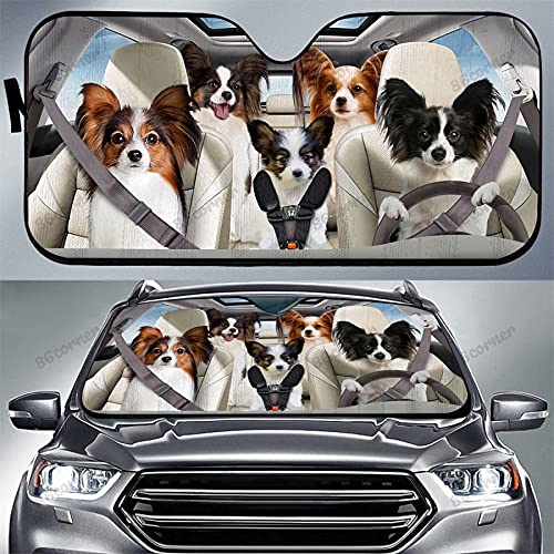 3D Catholic Papillon Dog Car Sunshade - UV Protection for Windshield (57x27.5in) - Perfect Gift for Pet Lovers