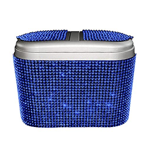 **Sparkling Crystal Car Trash Can with Lid - Hanging Waterproof Auto Garbage Bin for Car, Office, Home & Bedroom - Mini Bling Trash Bag for Desktops & Vehicles (Blue)**    *(Perfect for road trips, daily commutes, office desks, bedrooms, and keeping your space clean & stylish!)*