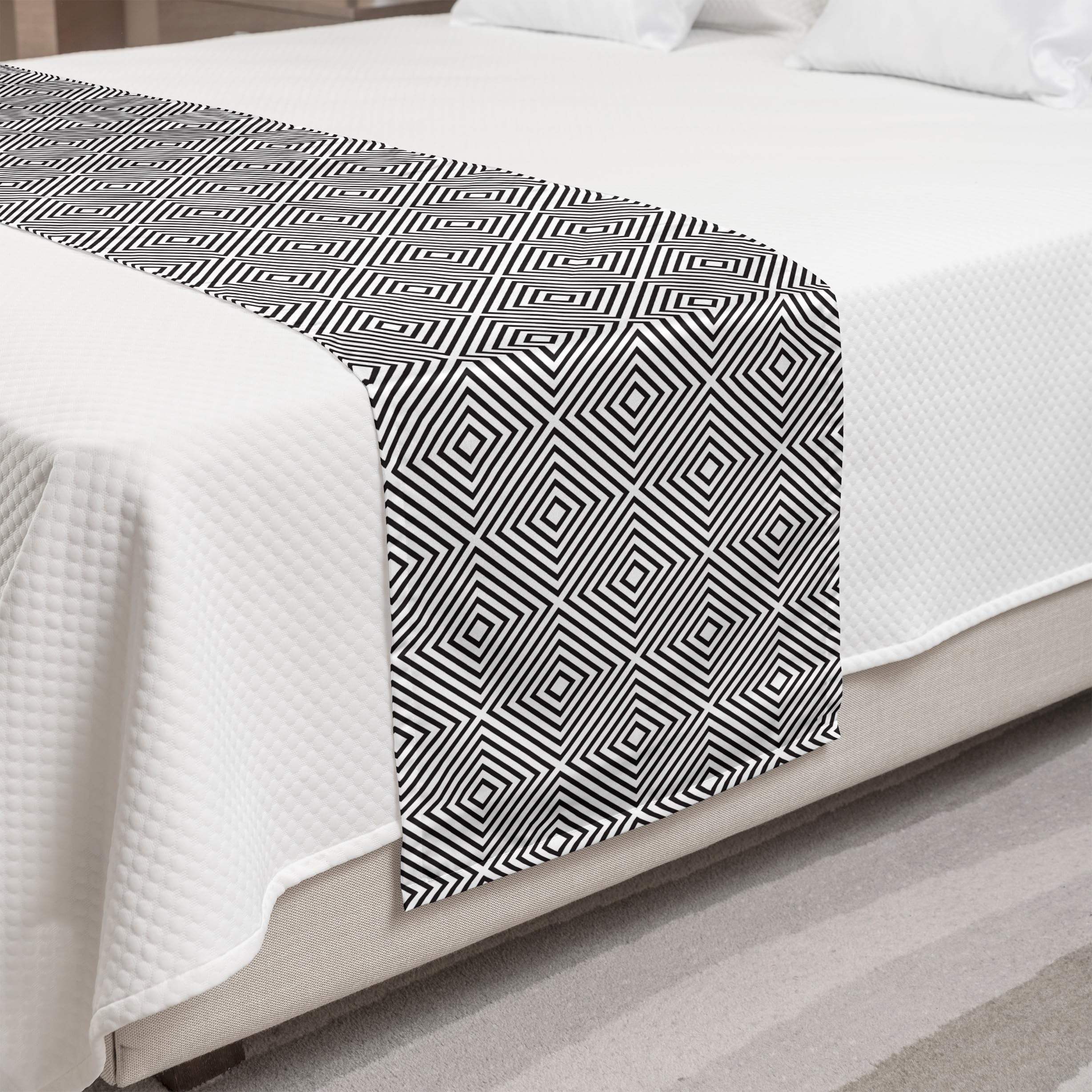 Ambesonne Geometric Rhombus Bed Runner - Modern Minimalist Diamond Pattern Bed Scarf for Queen & King Beds | Hotel & Home Bedroom Decor in Charcoal Grey & White | Perfect for Guest Rooms, Master Bedrooms & Luxury Accommodations