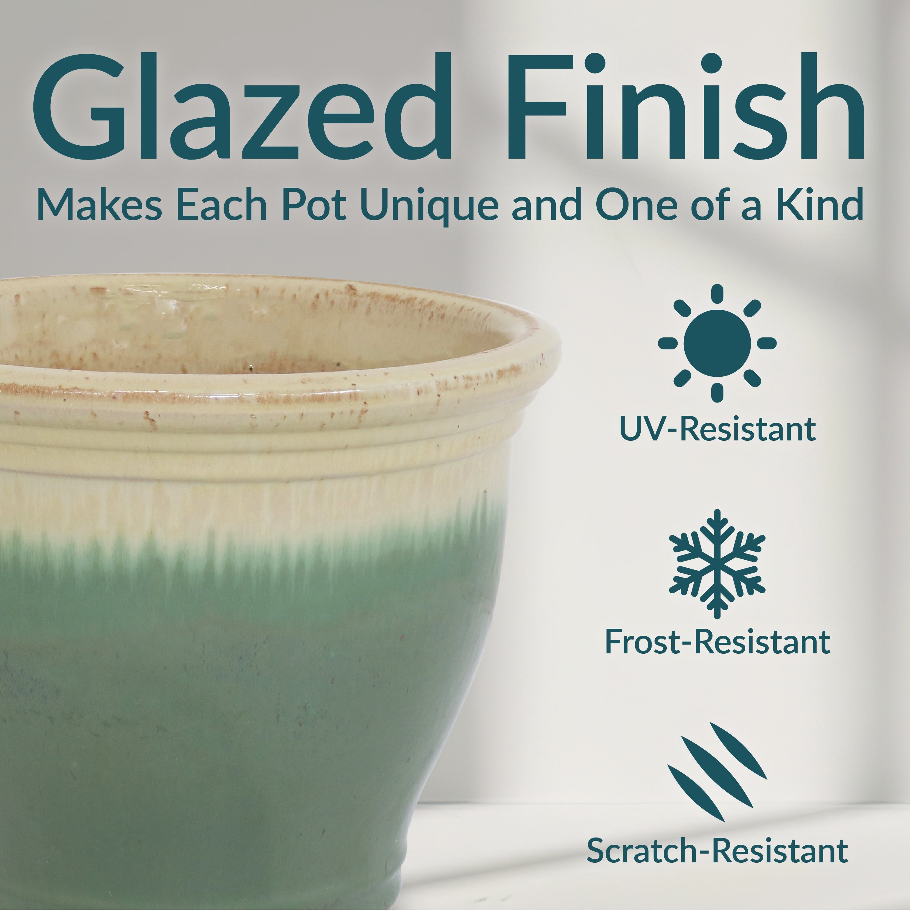 Sunnydaze Studio Round Glazed Ceramic Planter with Drainage Hole - Indoor Outdoor Flower Pot for Plants, Succulents, Herbs - Perfect for Patio, Garden, Balcony Decor