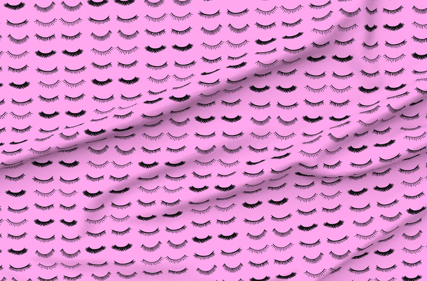 Pink Eyelashes Makeup Bubble Printed Satin Fabric by The Yard - DIY Sewing Material for Fashion Apparel, Lining, Blankets & Home Decor - Perfect for Dresses, Curtains & Craft Projects