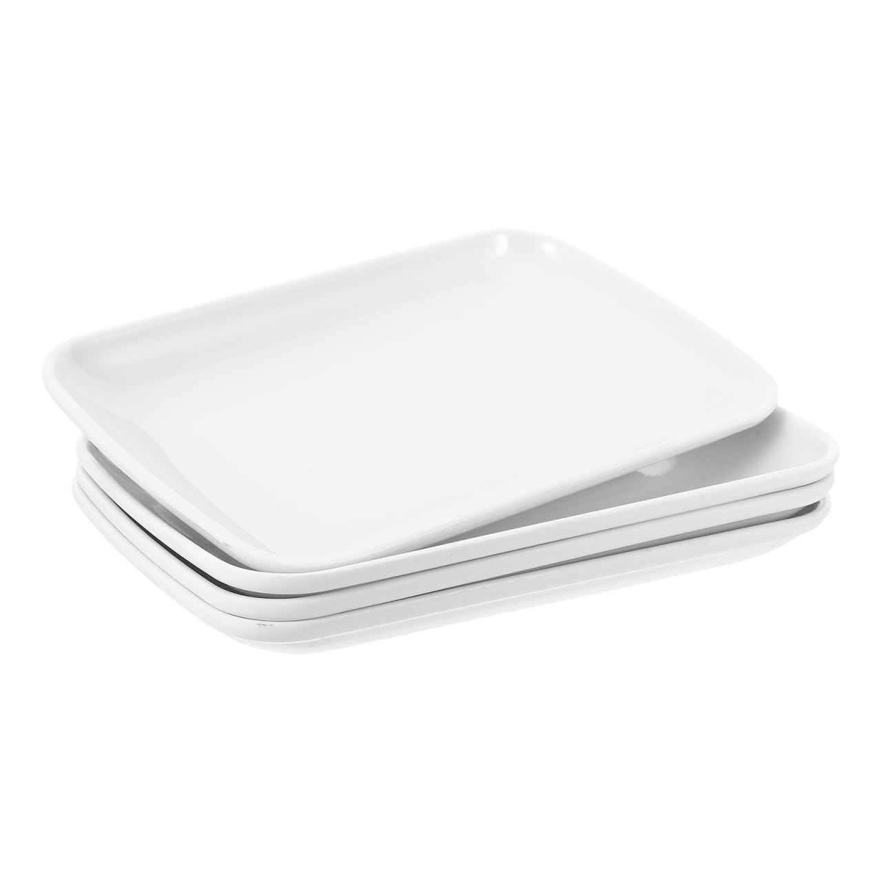 Hemoton 4-Piece 7.5 Inch White Melamine Rectangular Salad Plates - Microwave & Oven Safe Appetizer Serving Trays for Dessert, Fruit, Sushi, Dinner Parties - Perfect for Indoor/Outdoor Dining, Picnics & Entertaining