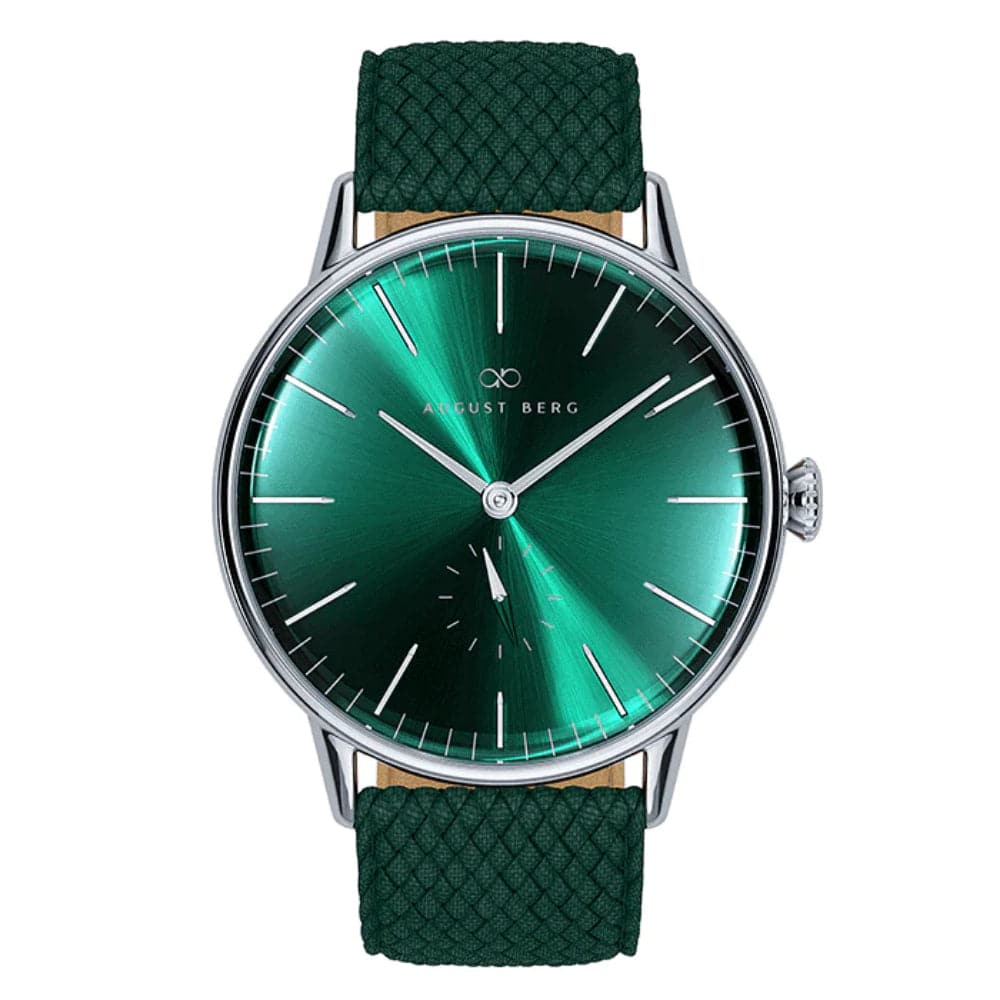 August Berg Green Perlon Braided Nylon Strap Unisex Watch 10140E11VGN (32mm) - Lightweight & Durable for Outdoor Activities, Travel & Everyday Wear