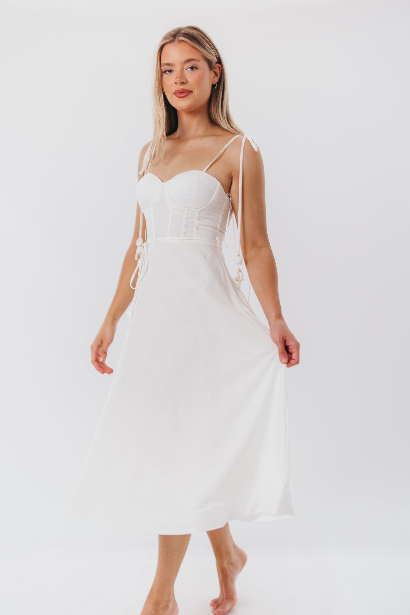 Norma Jean Bustier Style Midi Dress - Elegant White Bodycon Dress for Women | Perfect for Cocktail Parties, Date Nights & Special Occasions
