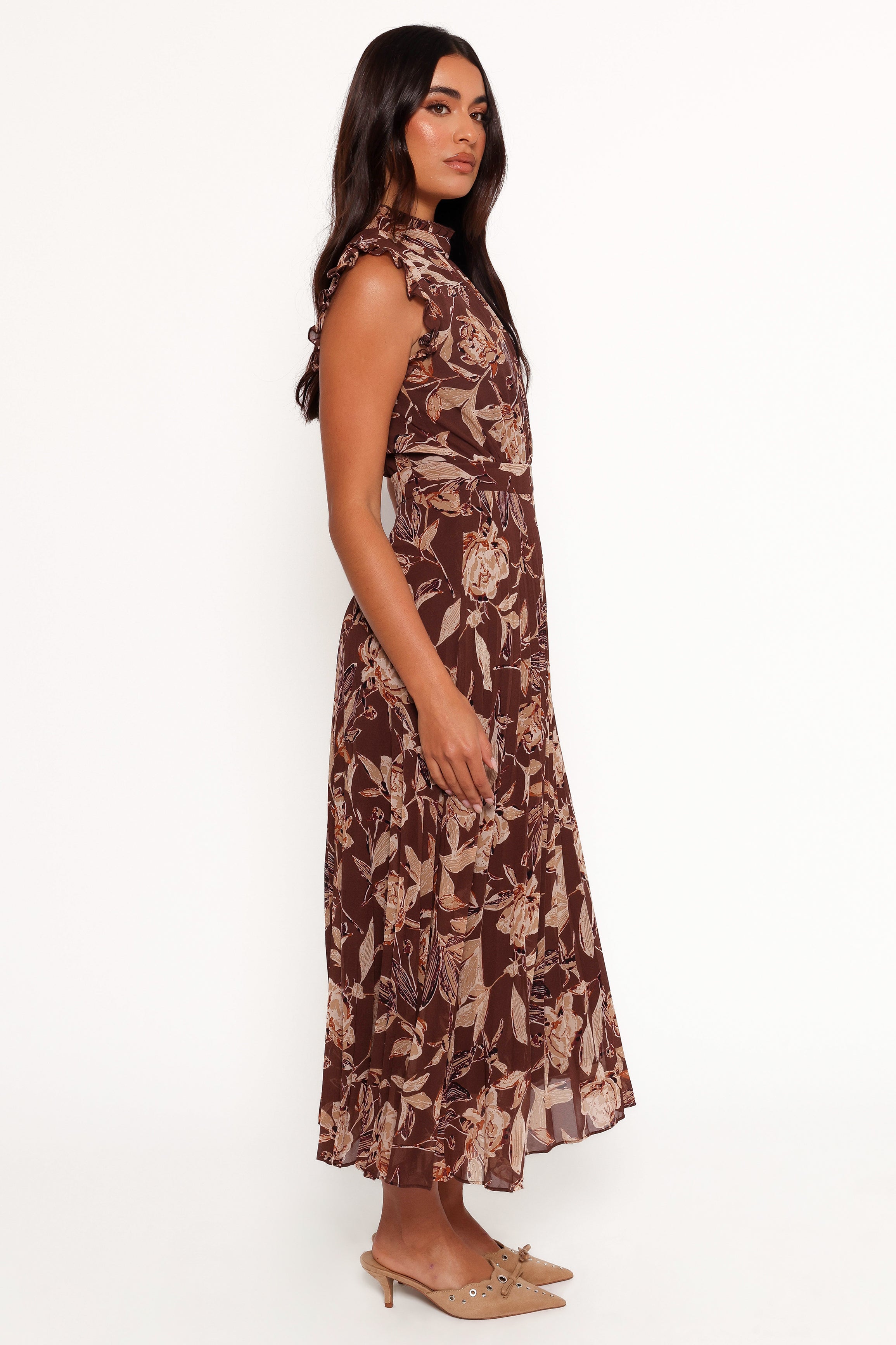 Delphine Maxi Dress - Brown Floral Print Long Boho Dress for Women | Beach Wedding, Vacation & Summer Outfit