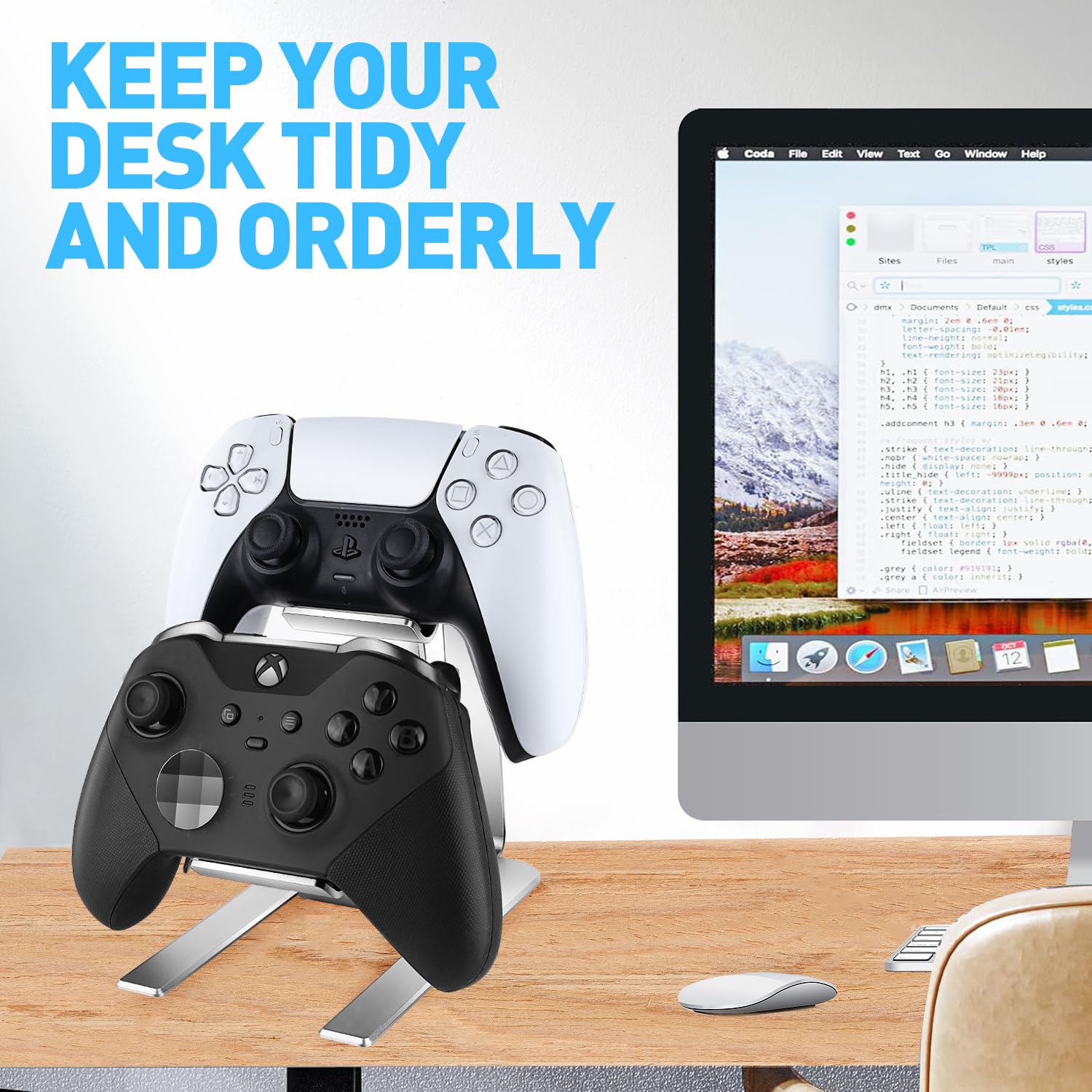 2-Tier Universal Aluminum Controller Holder - Gaming Accessories Stand for Xbox Series X/S, Elite 2, PS5, PS4, PS3 & Switch Pro - Perfect Desk Organizer for Gamers (Great Gift Idea for Gaming Enthusiasts) - Ideal for Game Room Setup, Streaming Station & Clutter-Free Gaming Desk