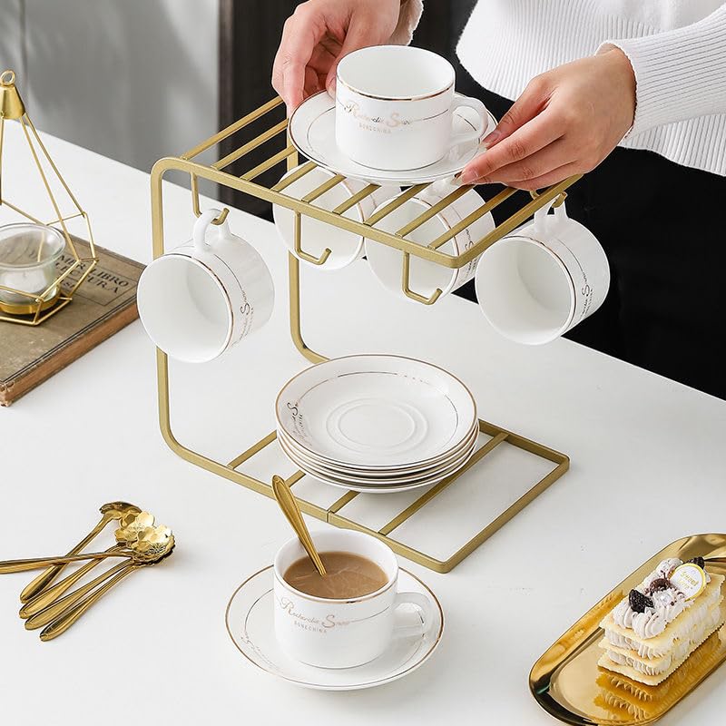 22-Piece Porcelain Teapot Set with Gold Accents - Ceramic Coffee & Tea Cups, Saucers, Sugar Bowl, Creamer & Serving Tray - Elegant Tea Party & Coffee Break Gift Set for Home, Office & Bridal Shower