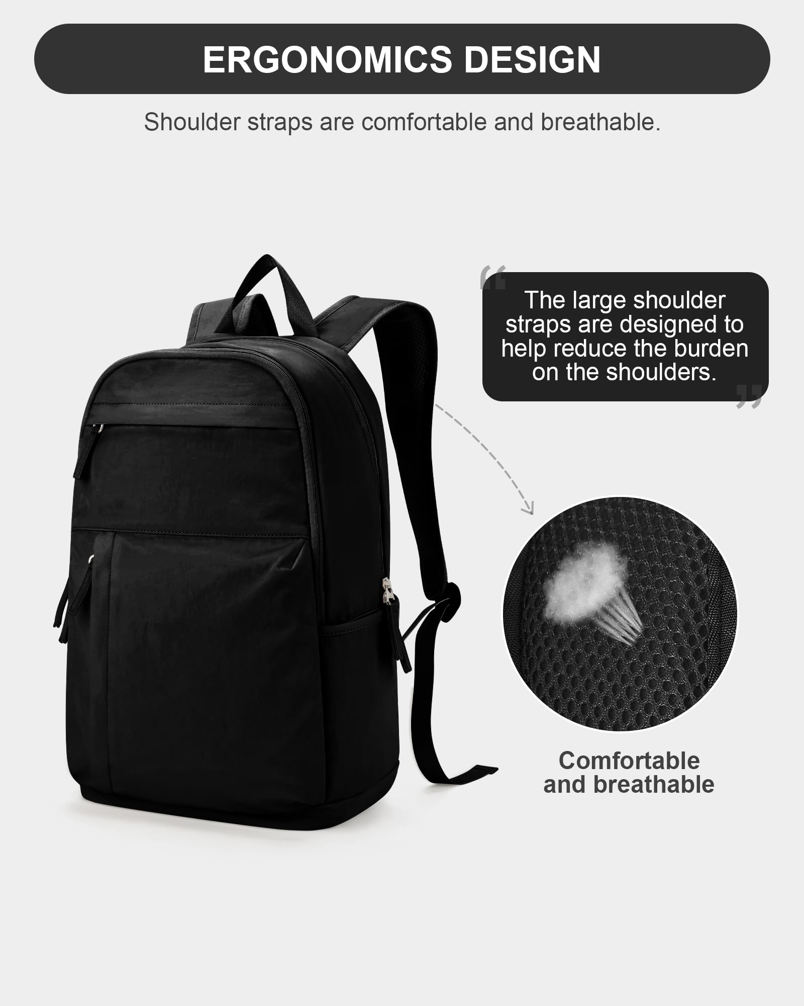 Stylish Black Backpack for College & High School - Lightweight Laptop Backpack for Men & Women - Perfect for Daily Commute