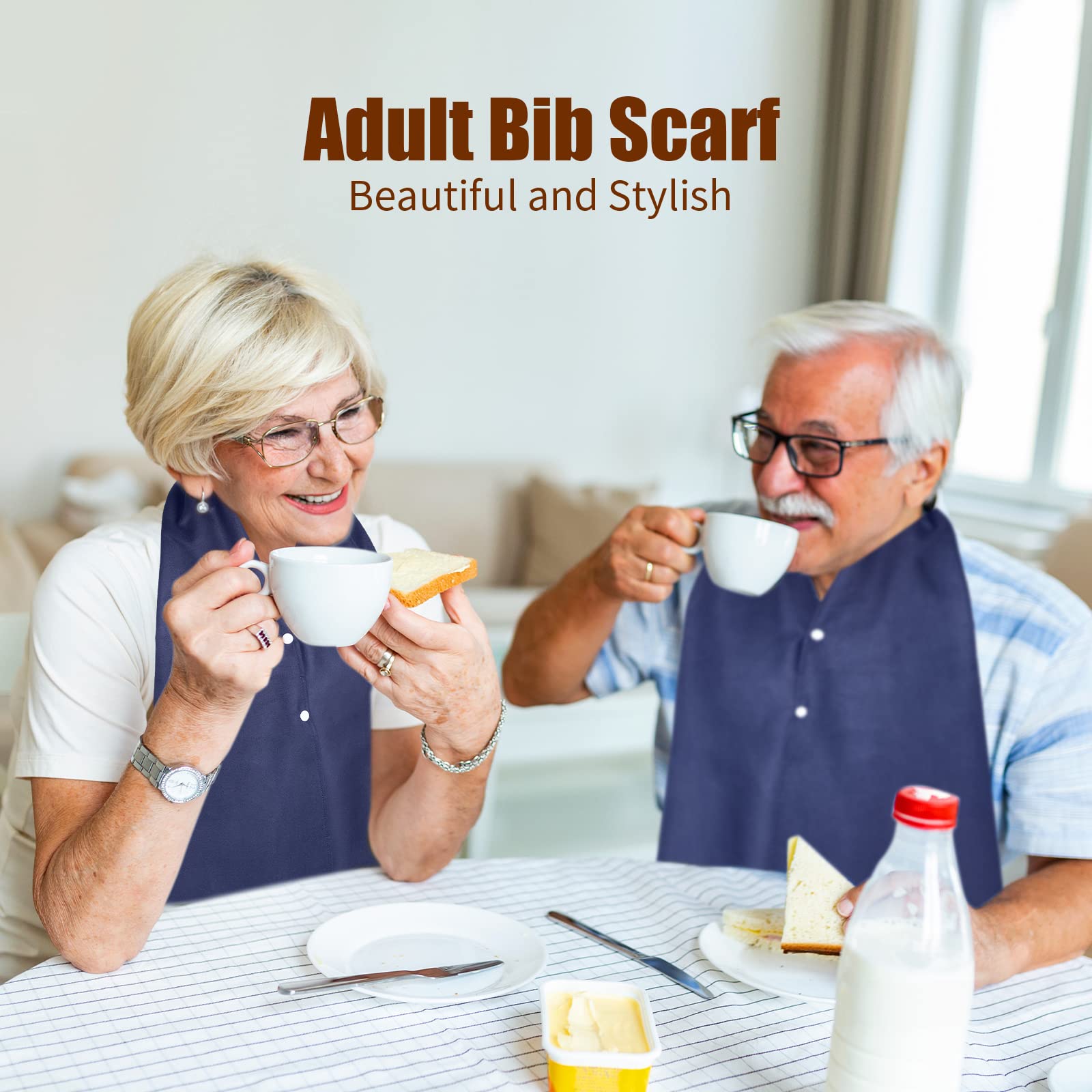 Washable & Reusable Adult Bib Scarf - Dining Clothing Protector for Elderly, Seniors, Men & Women - Perfect for Mealtime, Travel & Nursing Care
