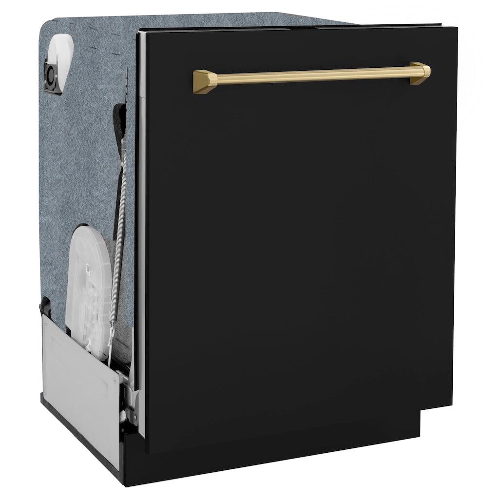 ZLINE Autograph Edition 24 Inch Black Matte Dishwasher with Champagne Bronze Handle - 3rd Rack, Top Touch Controls, 45dBA Ultra Quiet - Perfect for Modern Kitchens, Open Concept Homes & Luxury Condos (DWMTZ BLM 24 CB)
