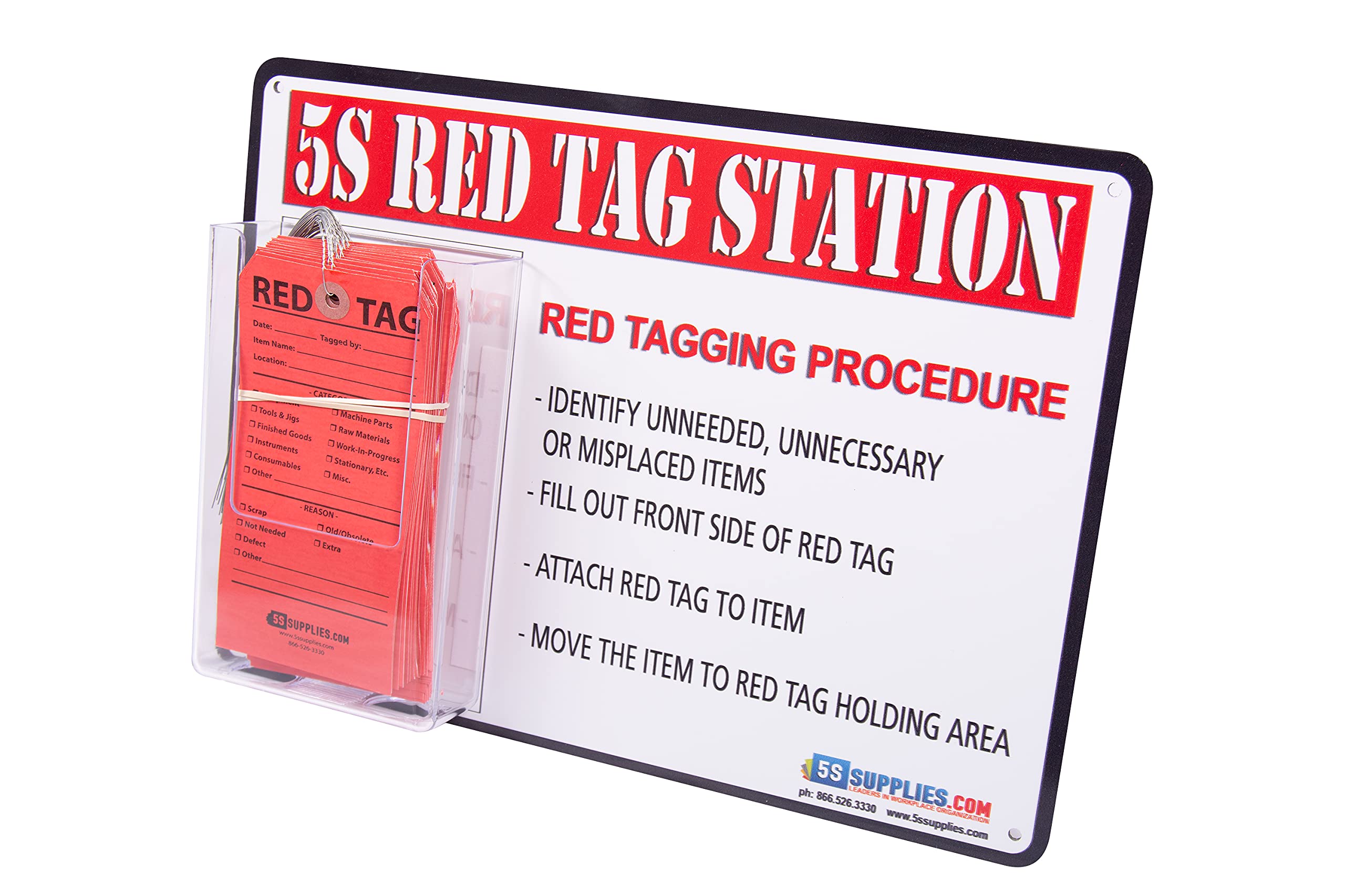 5S Red Tag Holder Station - 50 Pack (Red) - Perfect for Lean Manufacturing, Warehouse Organization & Visual Workplace Management