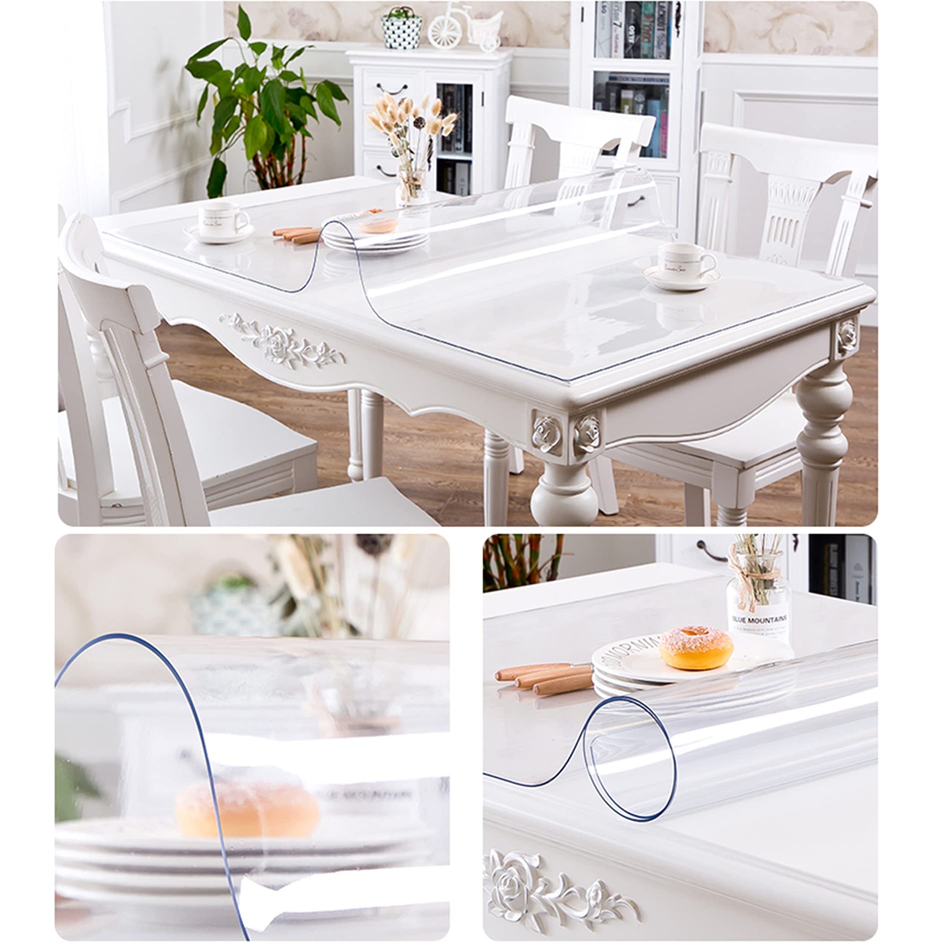 Clear PVC Plastic Waterproof Table Protector - Wipeable Vinyl Table Cover for Dining, Living Room, Coffee & Desk - Rectangle Table Mat for Easy Cleaning & Spill Protection (60
