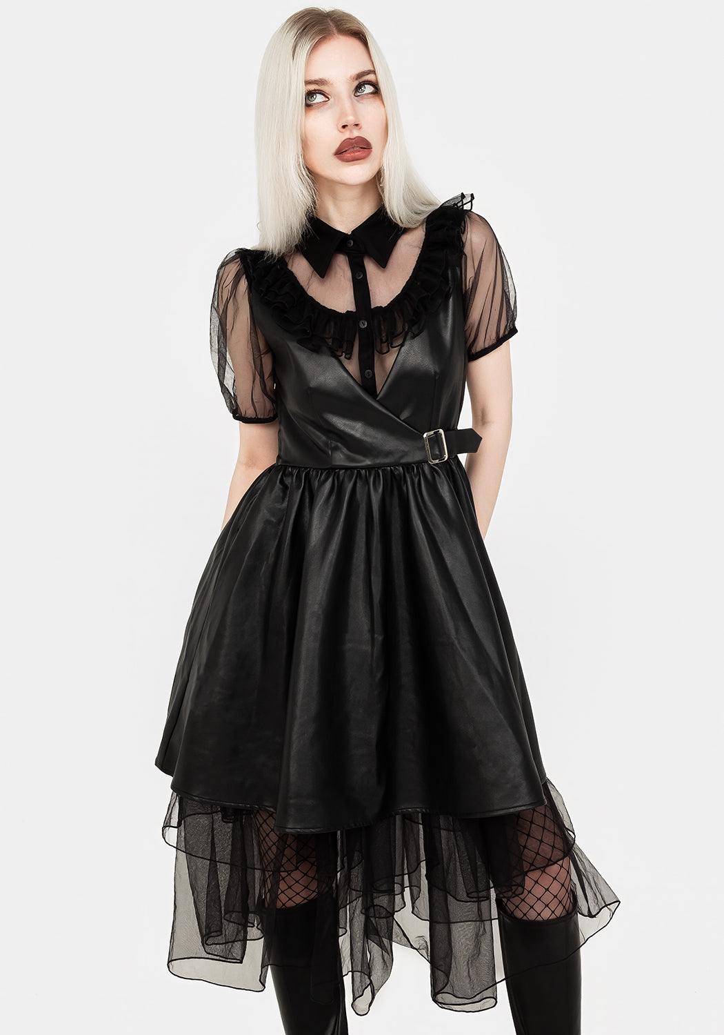 Sexy Faux Leather Mini Dress for Women - Elegant Bodycon Party Club Dress - Perfect for Night Out, Date Night & Special Occasions